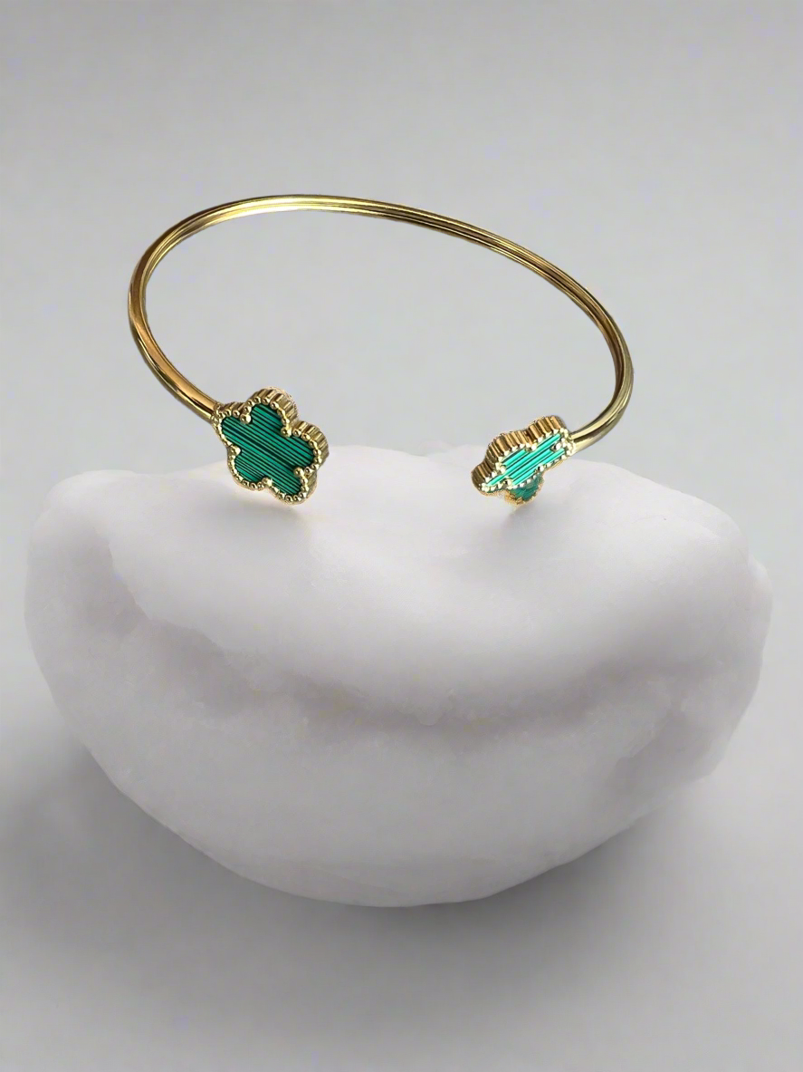 Gold Tone Green Flower Cuff Bracelet-Fascinators Direct
