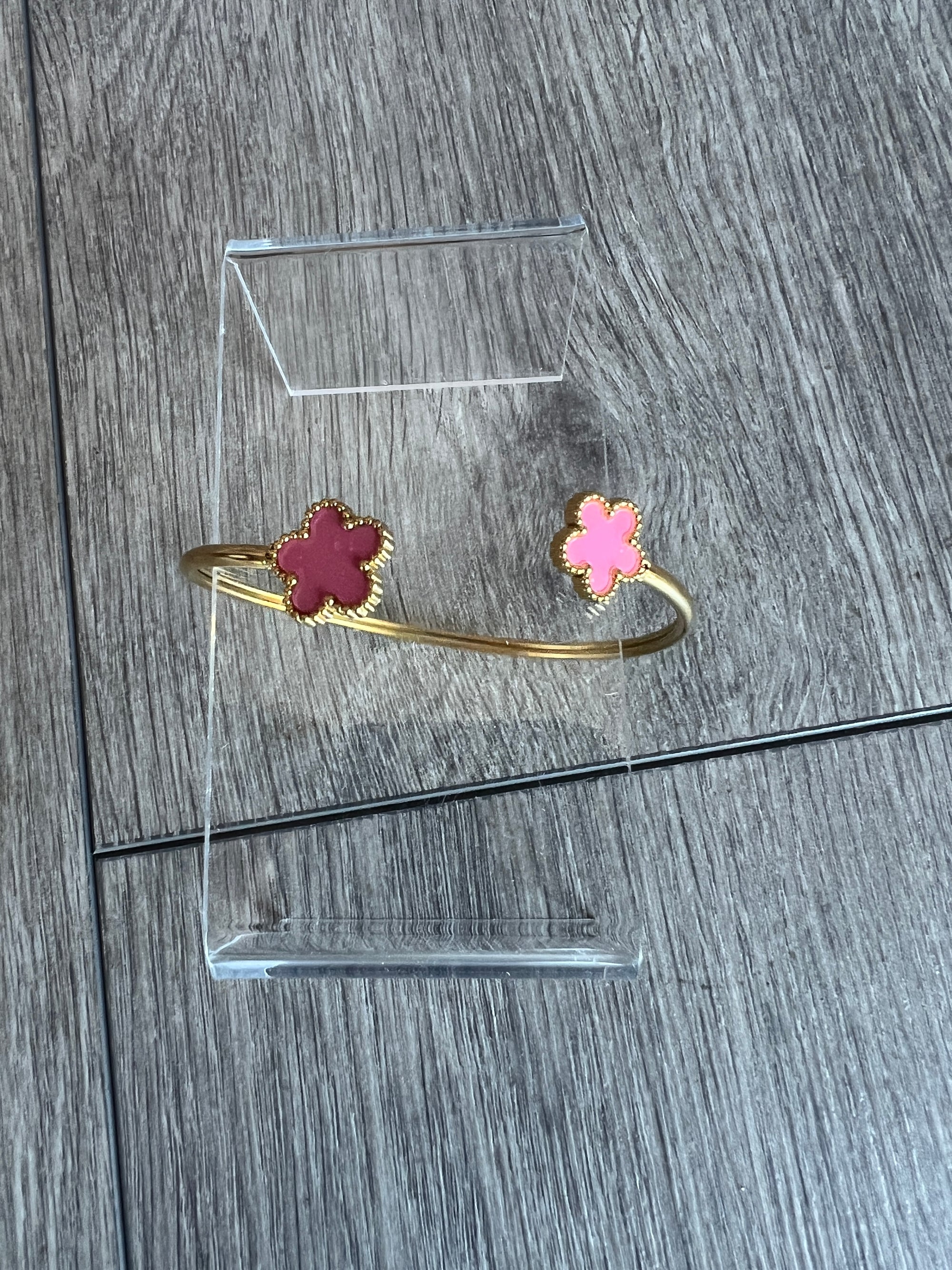Gold Tone Pink Flower Cuff Bracelet-Fascinators Direct