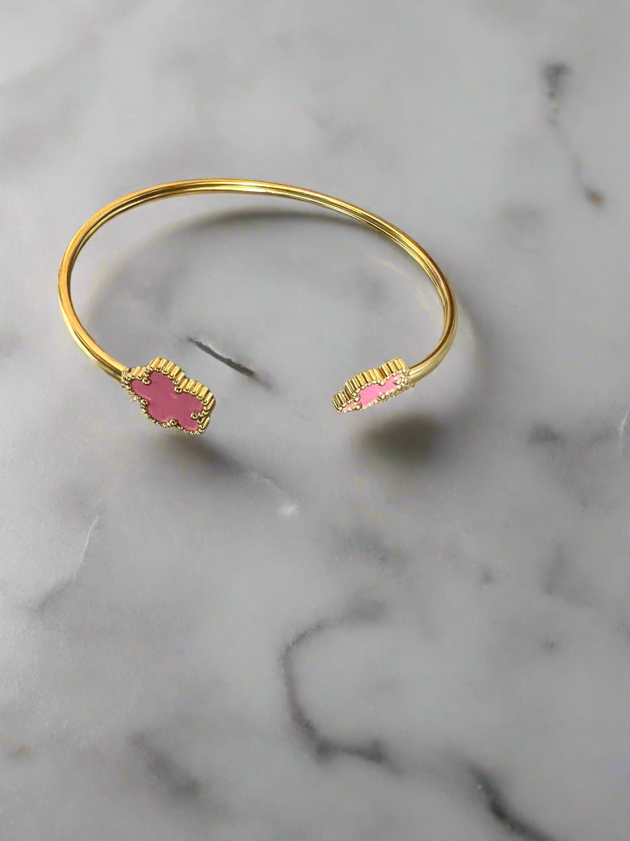 Gold Tone Pink Flower Cuff Bracelet-Fascinators Direct