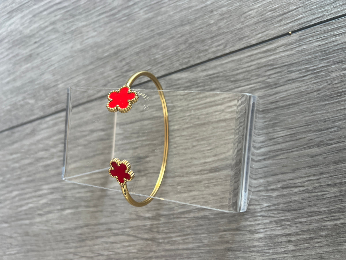 Gold Tone Red Flower Cuff Bracelet-Fascinators Direct