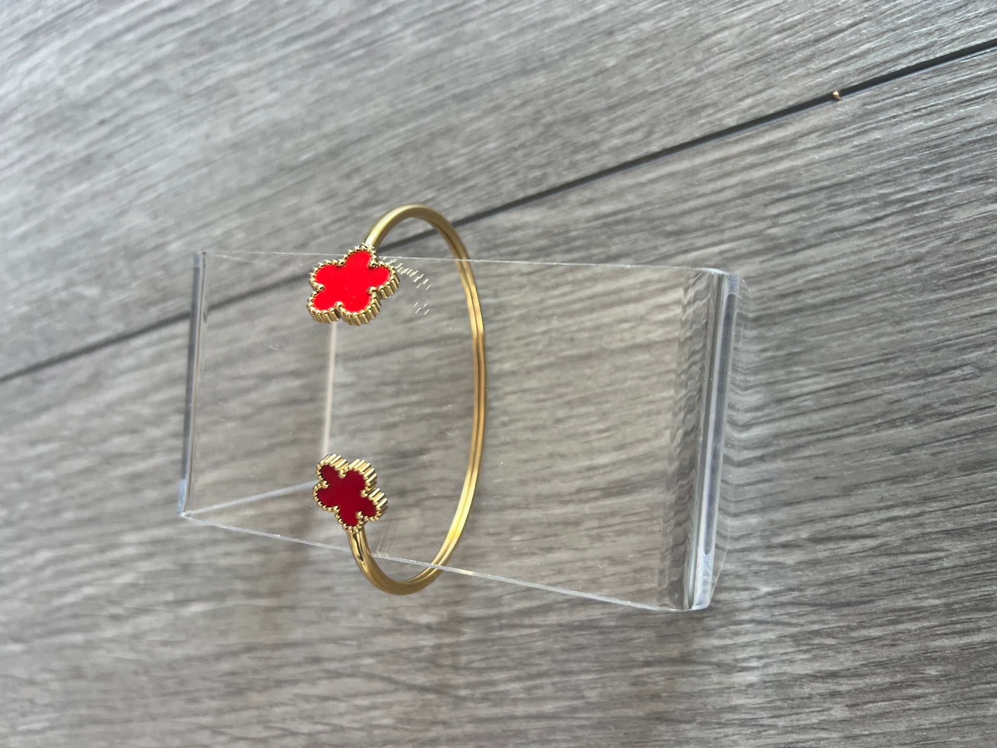 Gold Tone Red Flower Cuff Bracelet-Fascinators Direct
