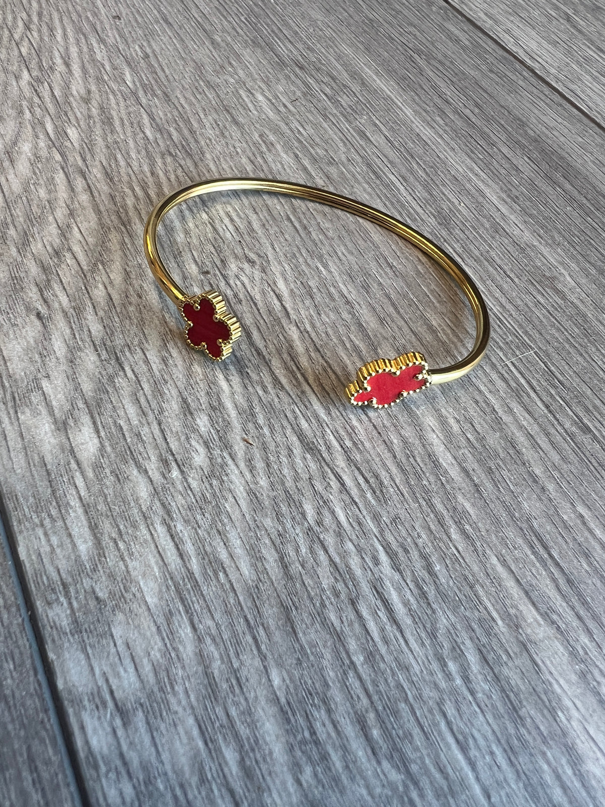 Gold Tone Red Flower Cuff Bracelet-Fascinators Direct