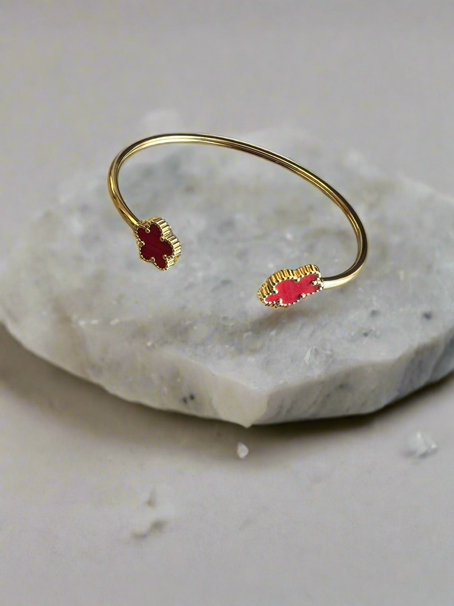 Gold Tone Red Flower Cuff Bracelet-Fascinators Direct