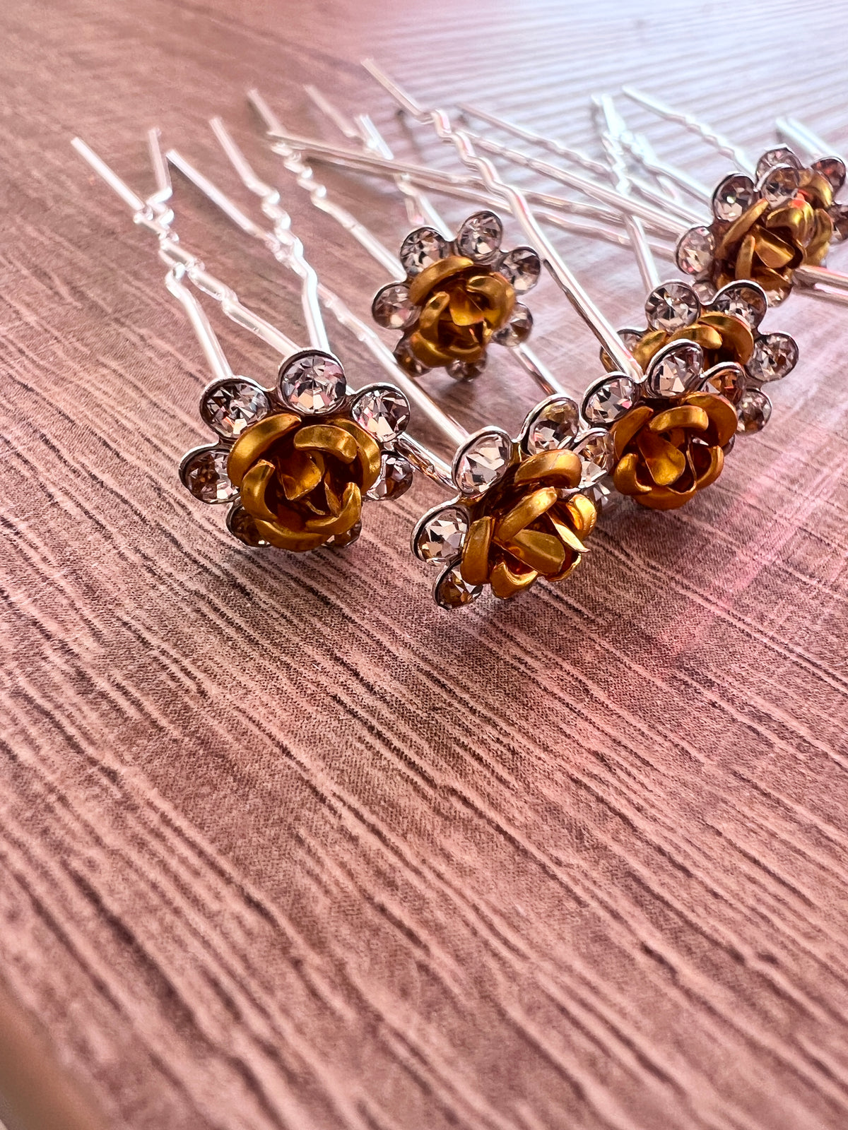 Gold flower Hair Pins X 9-Fascinators Direct