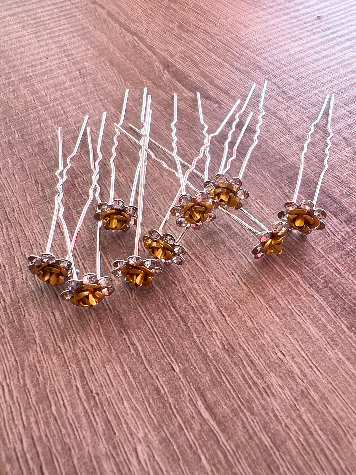 Gold flower Hair Pins X 9-Fascinators Direct