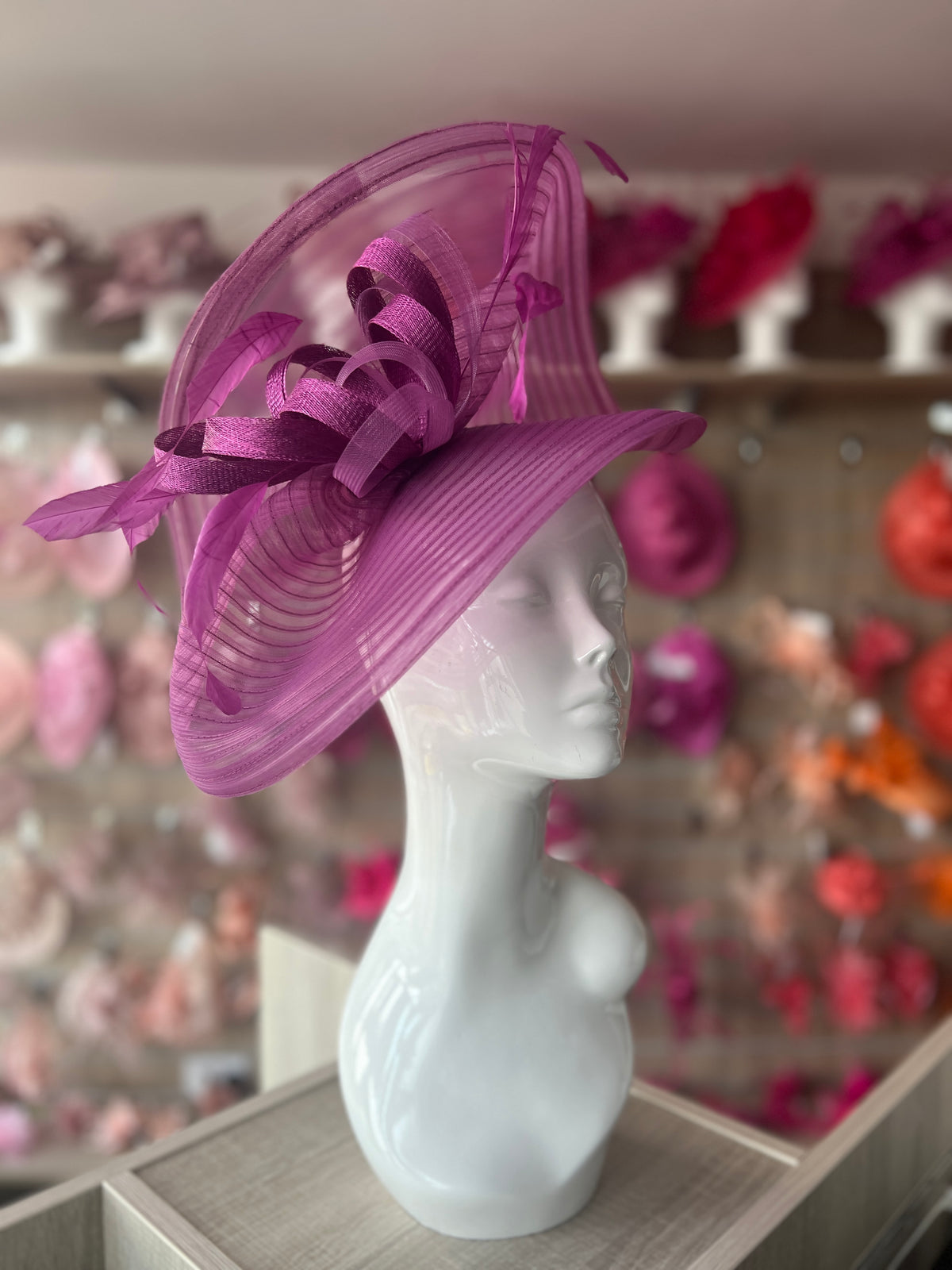 Grape Crinoline Hatinator with Loops &amp; Feathers-Fascinators Direct