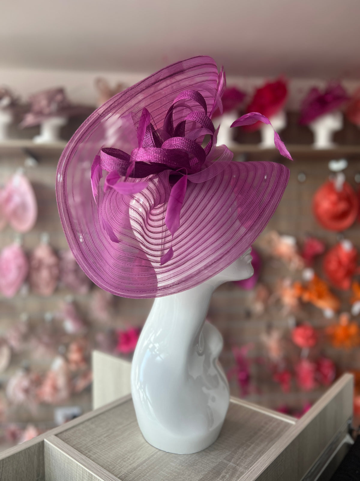 Grape Crinoline Hatinator with Loops &amp; Feathers-Fascinators Direct