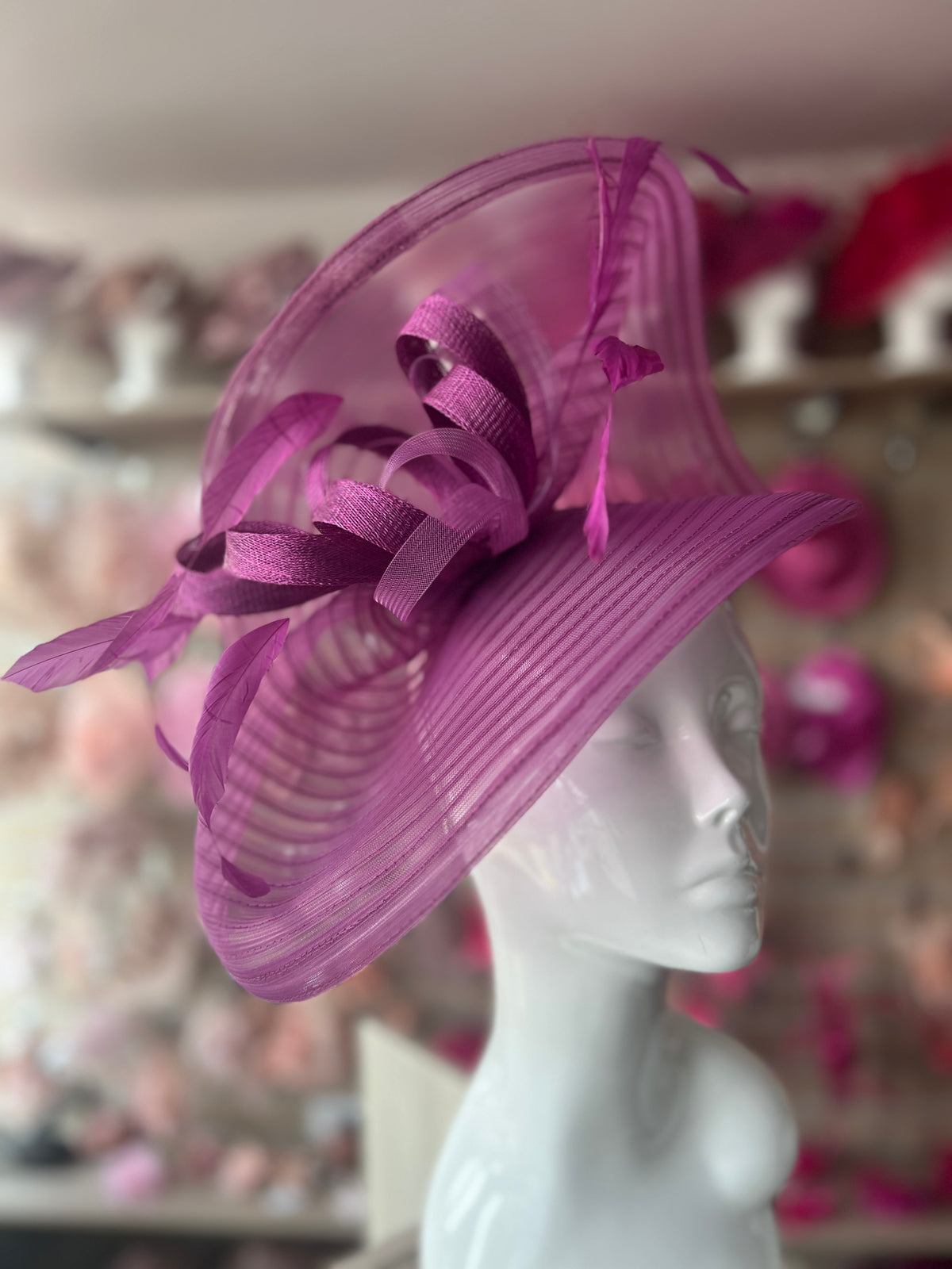 Grape Crinoline Hatinator with Loops &amp; Feathers-Fascinators Direct