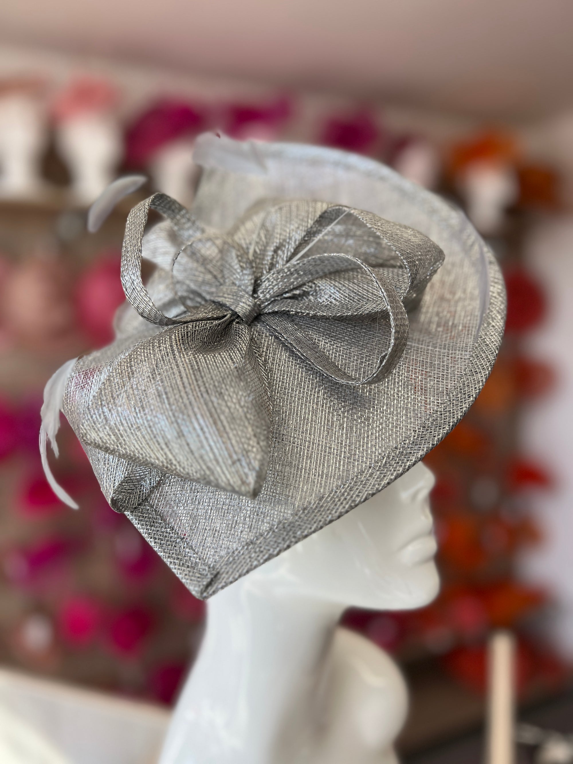 Graphite Disc Fascinator with Decorative Bow-Fascinators Direct