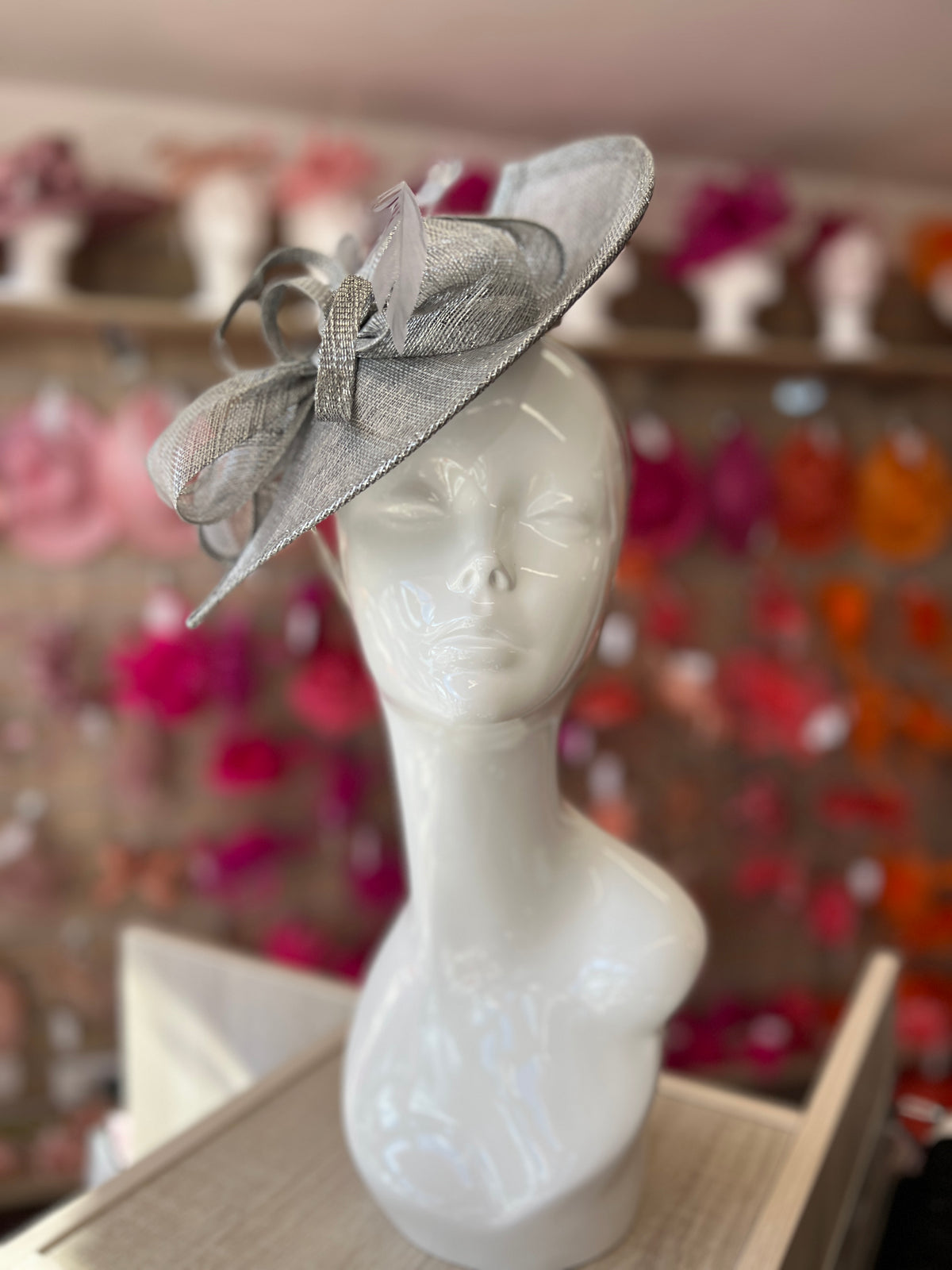 Graphite Disc Fascinator with Decorative Bow-Fascinators Direct