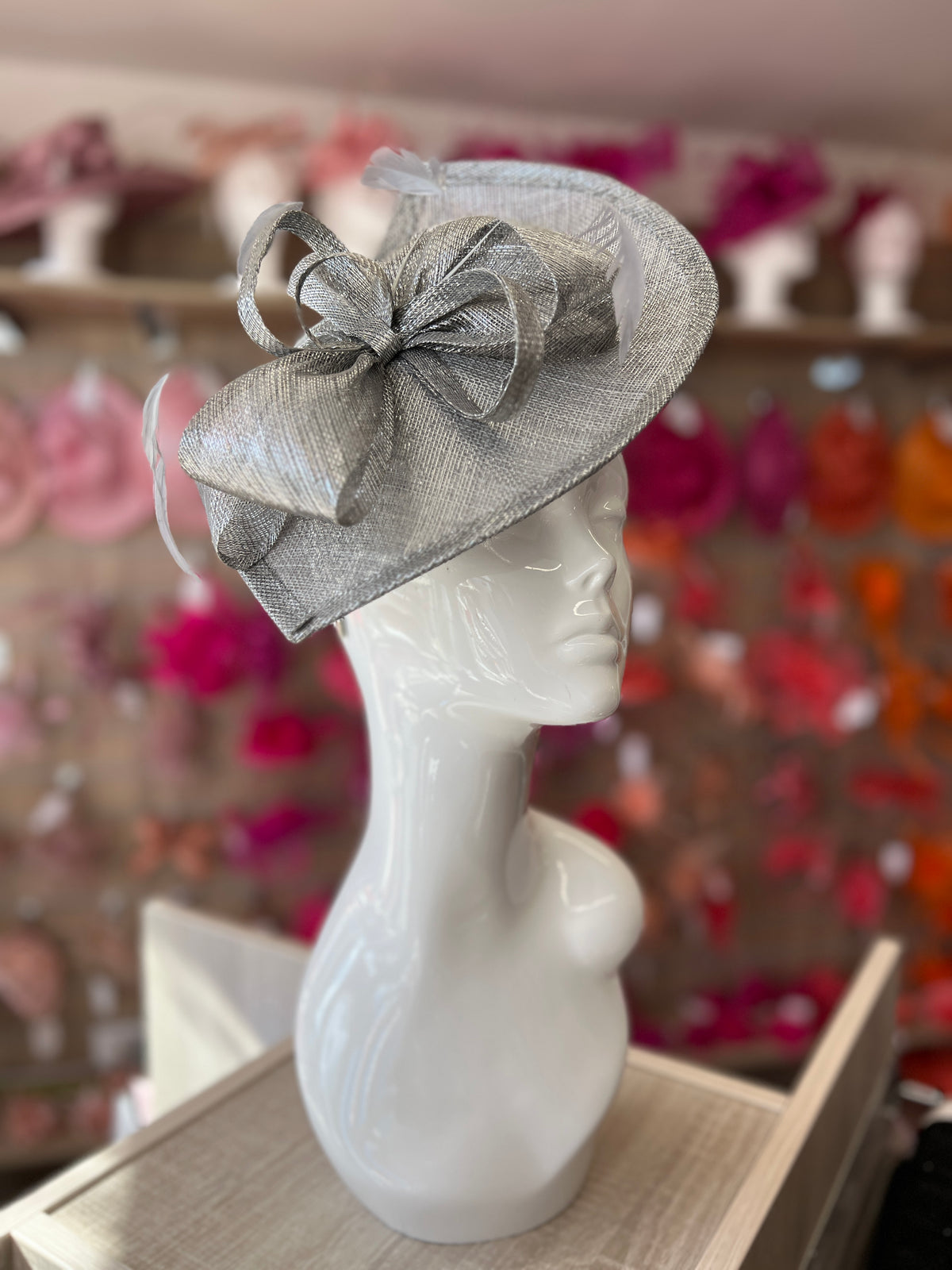 Graphite Disc Fascinator with Decorative Bow-Fascinators Direct