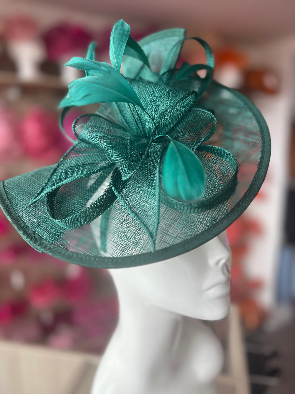 Green Asymmetric Disc Fascinator With Feathers-Fascinators Direct