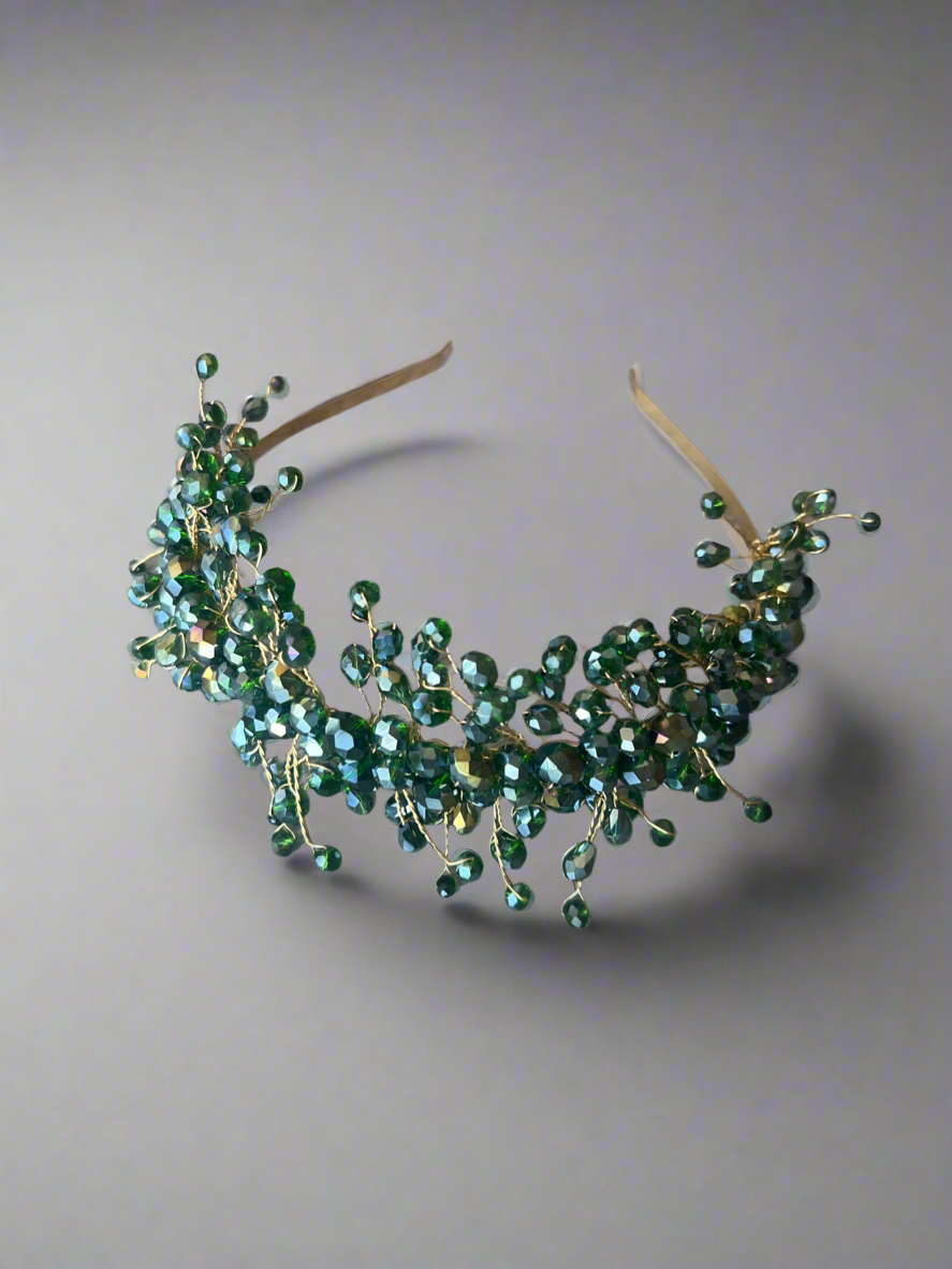 Green Crystal Headband Fascinator-Fascinators Direct