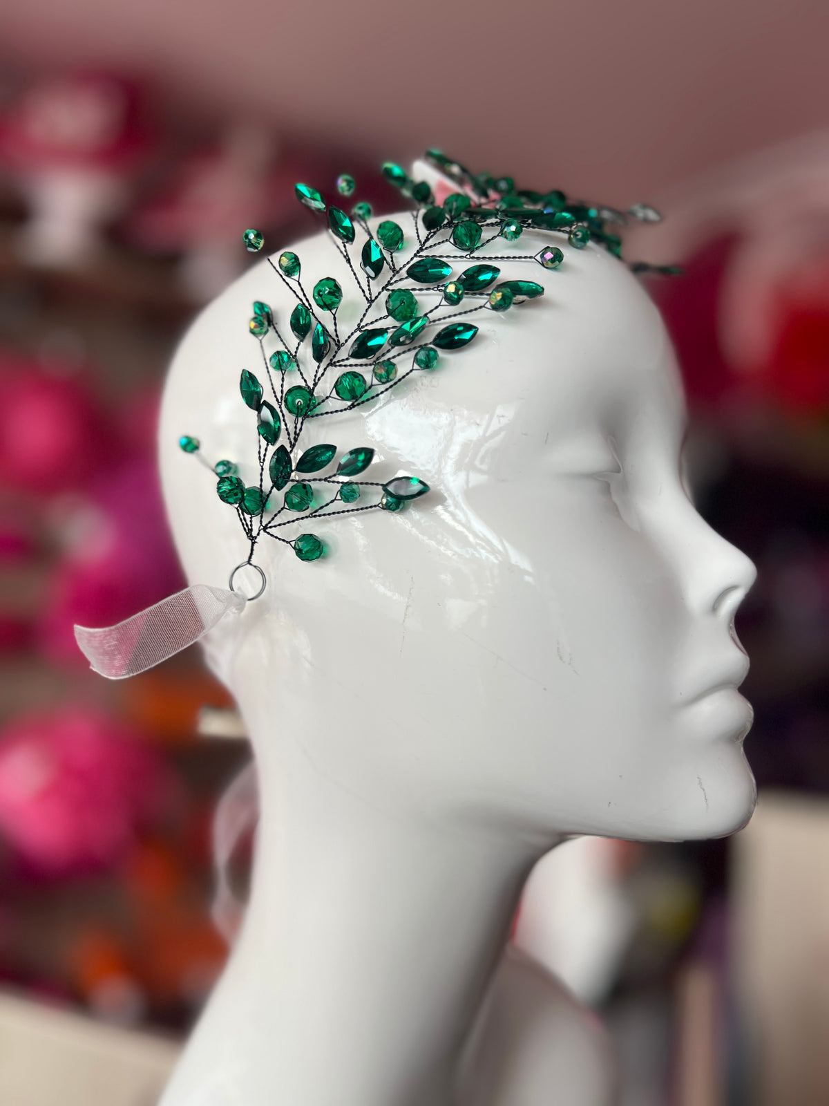 Green Crystal Headband Headpiece-Fascinators Direct