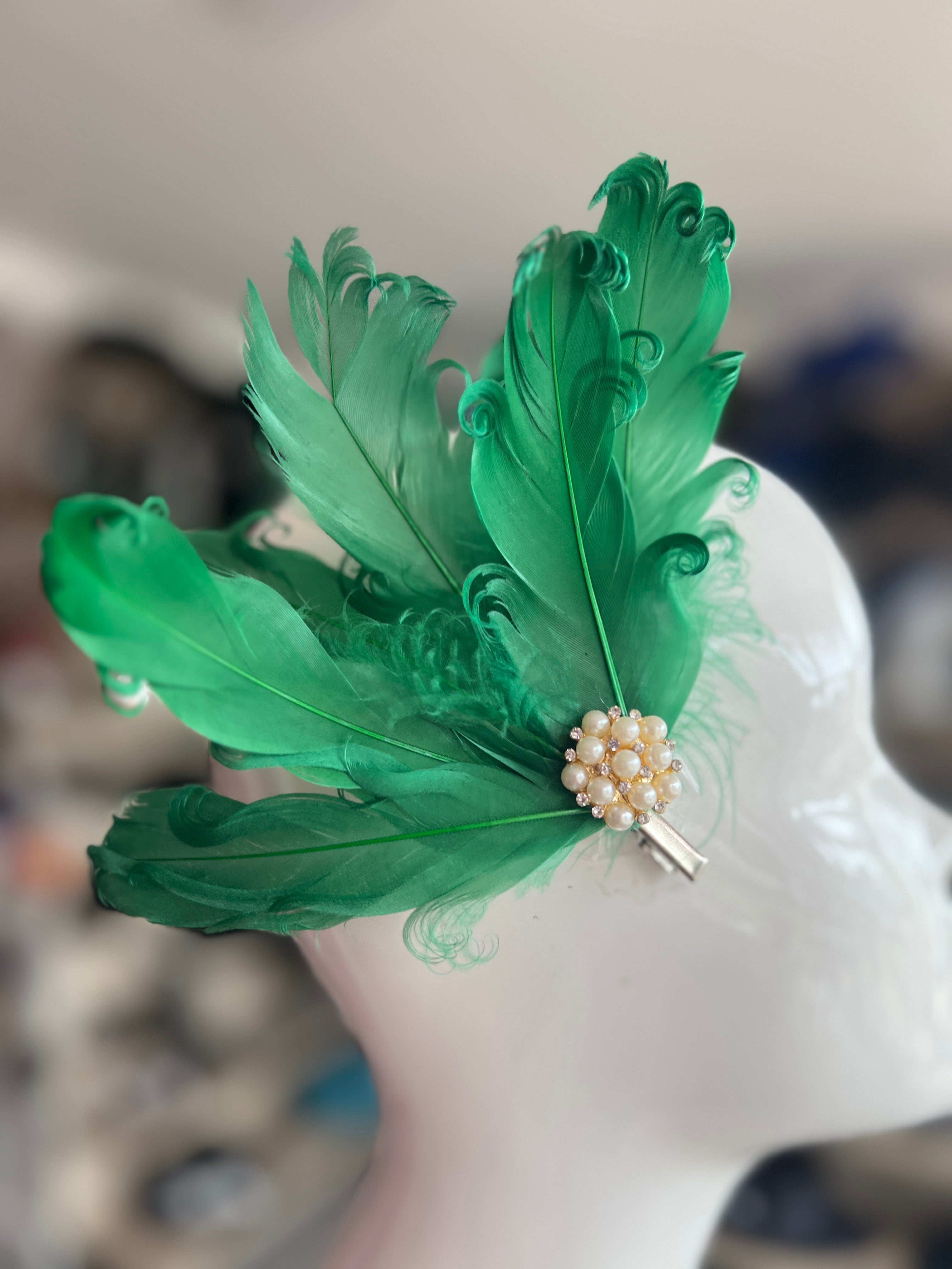 Teal Green Feather Fascinator Hair Clip. Hat clip. Teal Fascinator Clip / Teal Feather Hair Clip main image 4