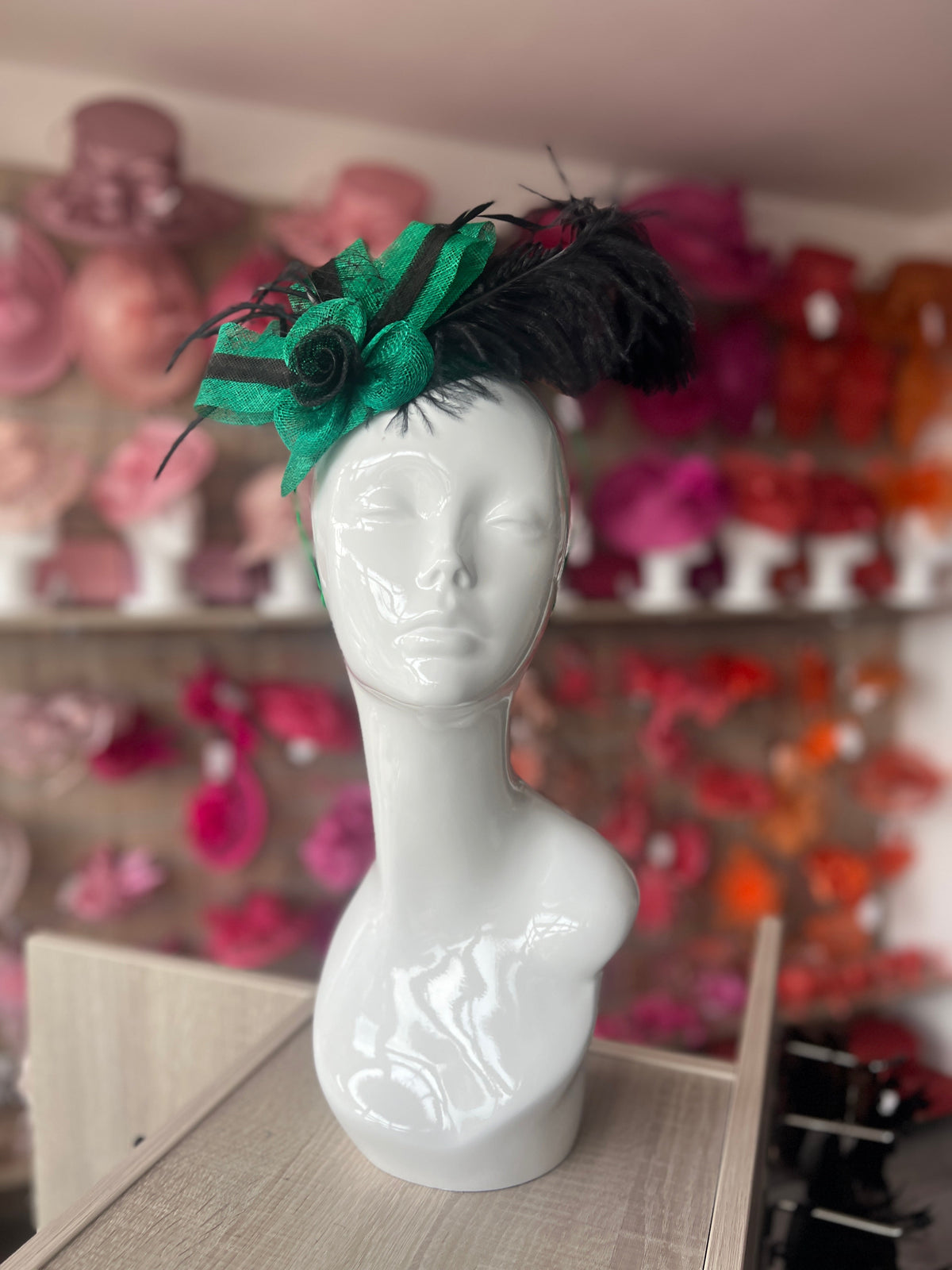 Green Fascinator Headband With Large Black Feathers-Fascinators Direct