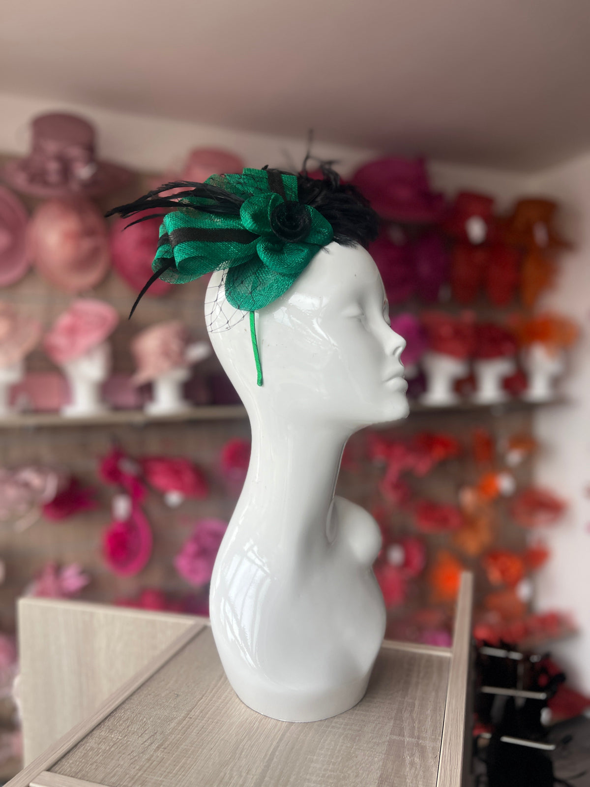 Green Fascinator Headband With Large Black Feathers-Fascinators Direct
