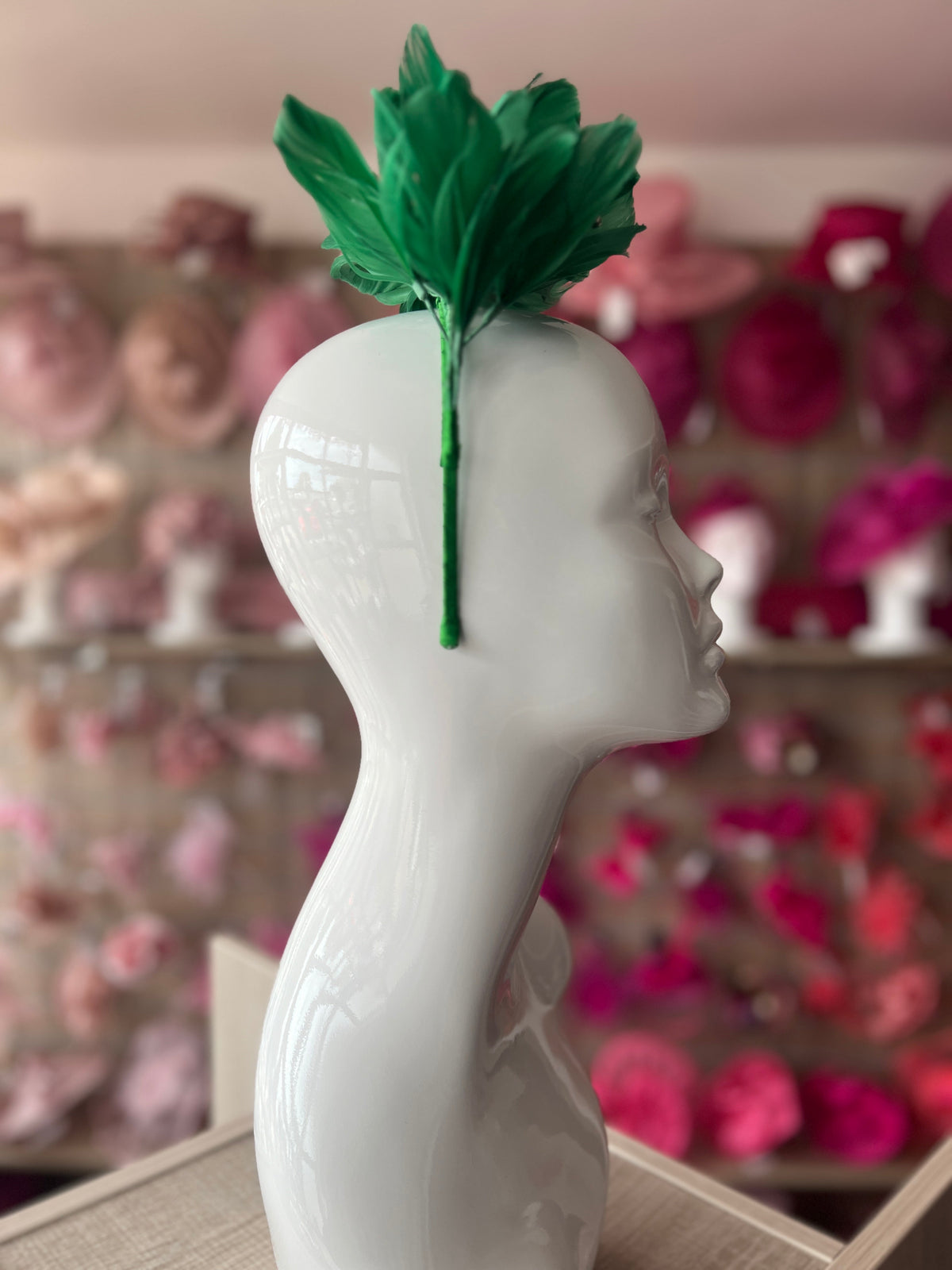 Green Fascinator Headband with Feather Petals &amp; Diamanté-Fascinators Direct