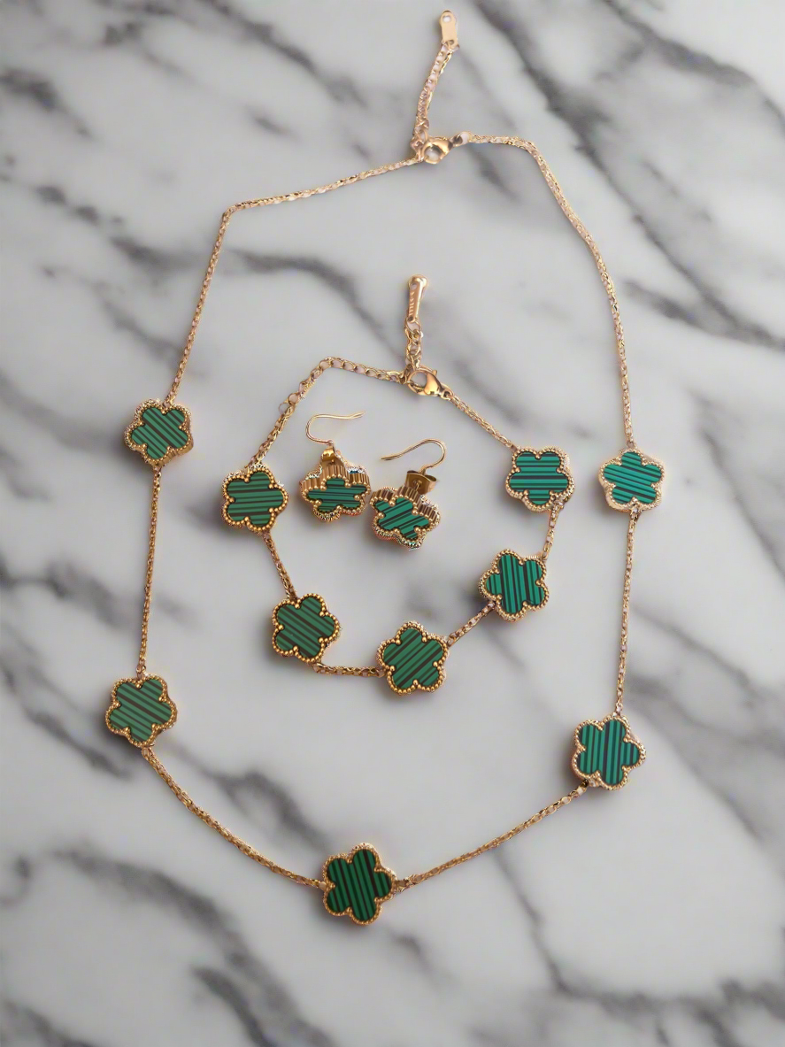 Green Flower Necklace ,Bracelet,Earrings Set-Fascinators Direct