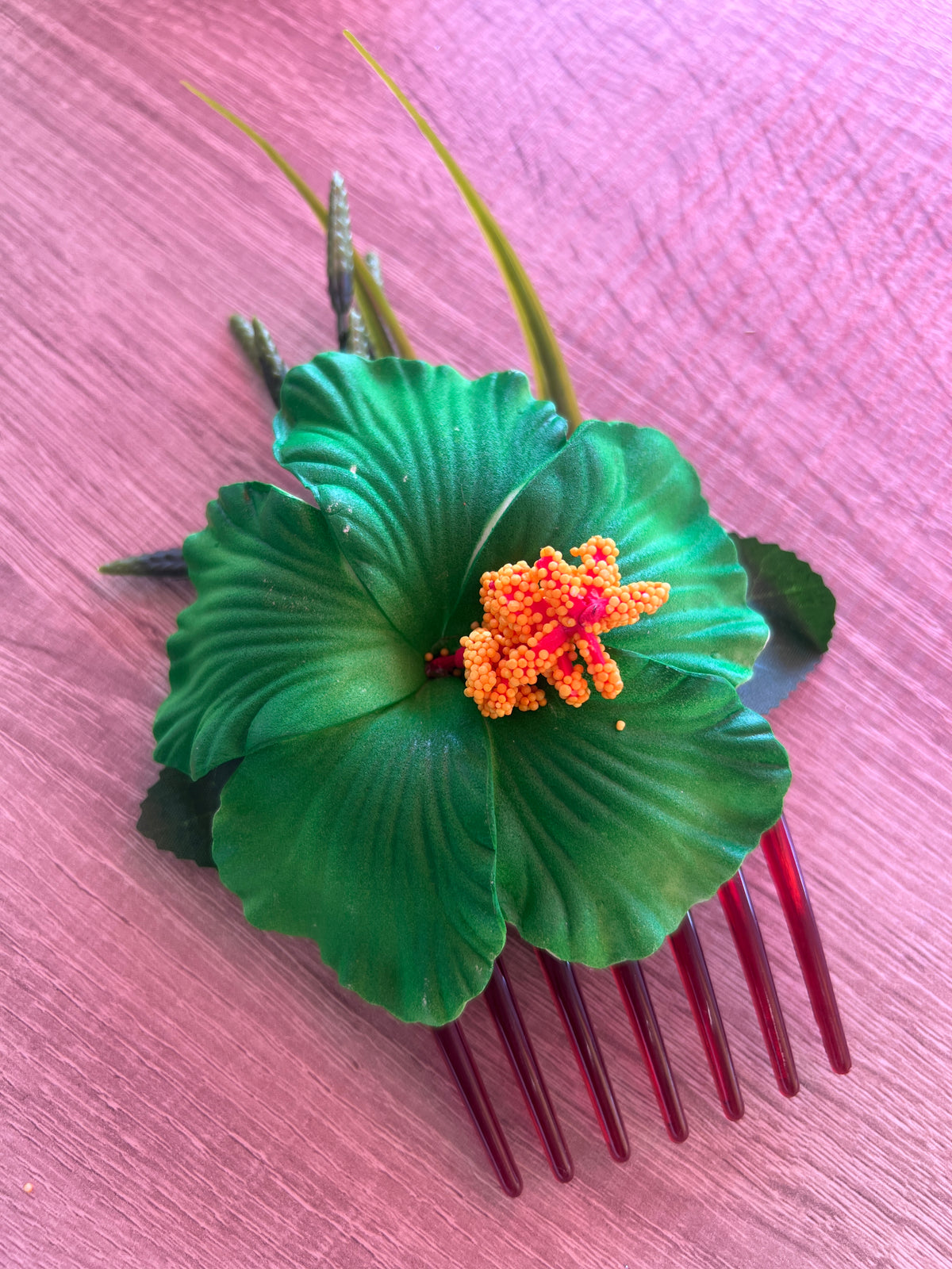 Green Hawaiian Hair Flower Comb-Fascinators Direct