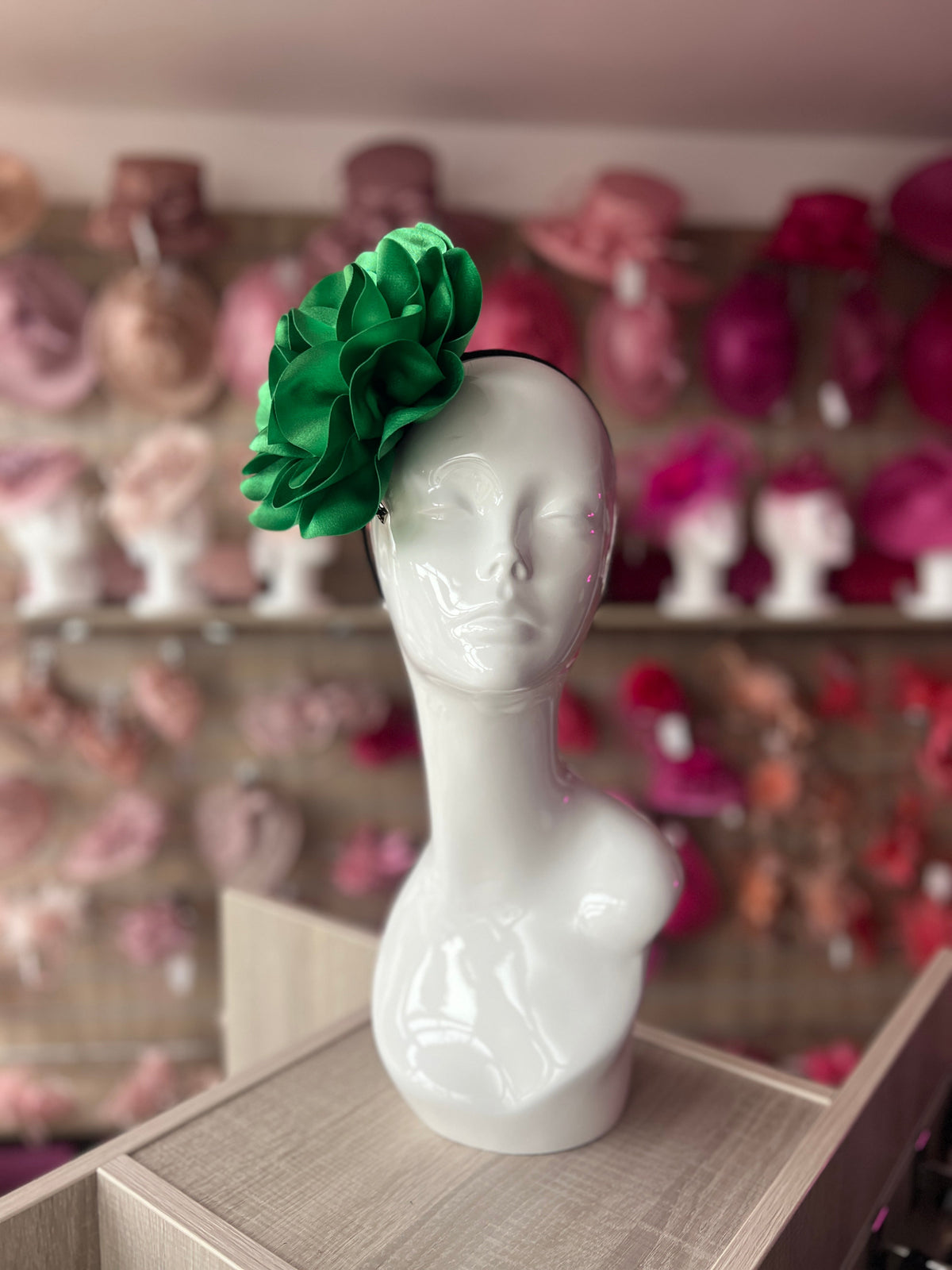 Green Large Satin Rose Flower Fascinator-Fascinators Direct