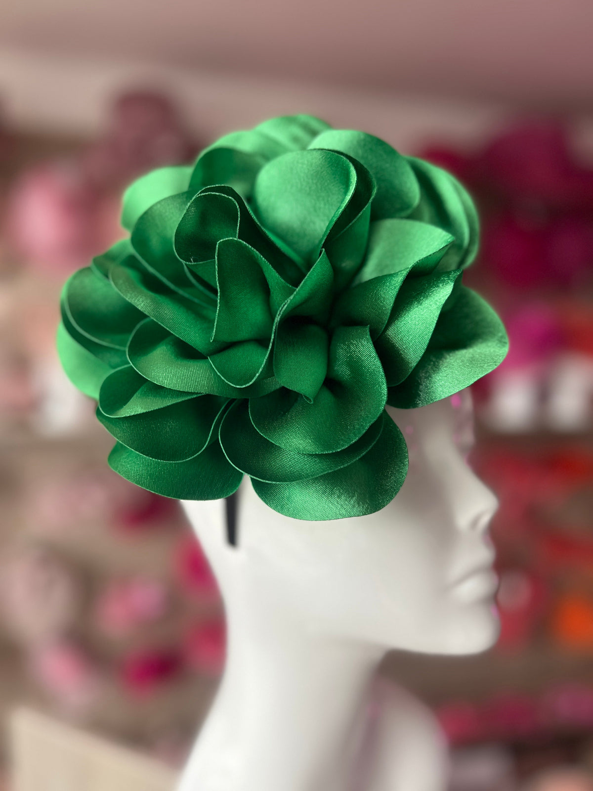 Green Large Satin Rose Flower Fascinator-Fascinators Direct