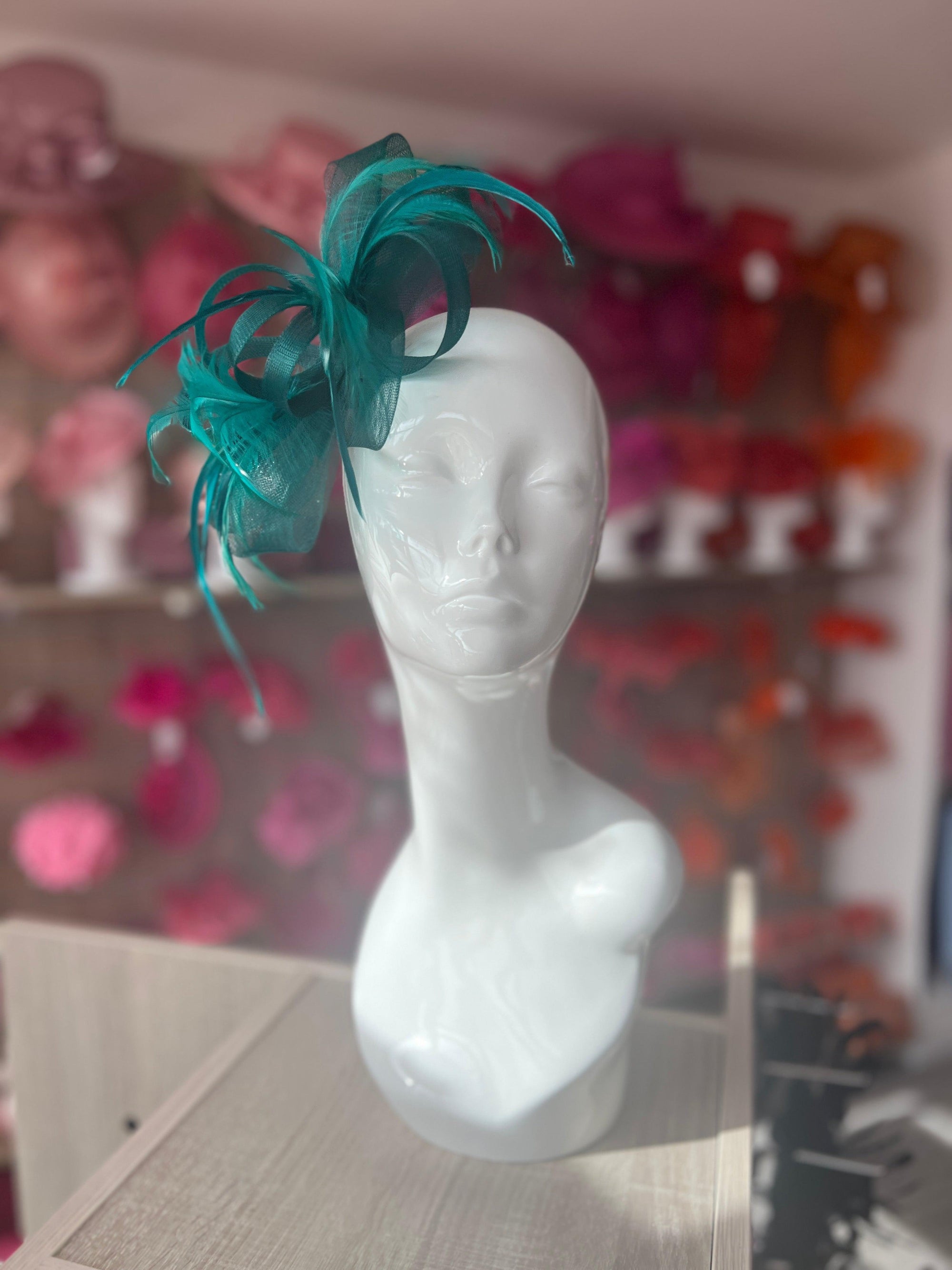 Green Loop Bow Fascinator With Feathers-Fascinators Direct