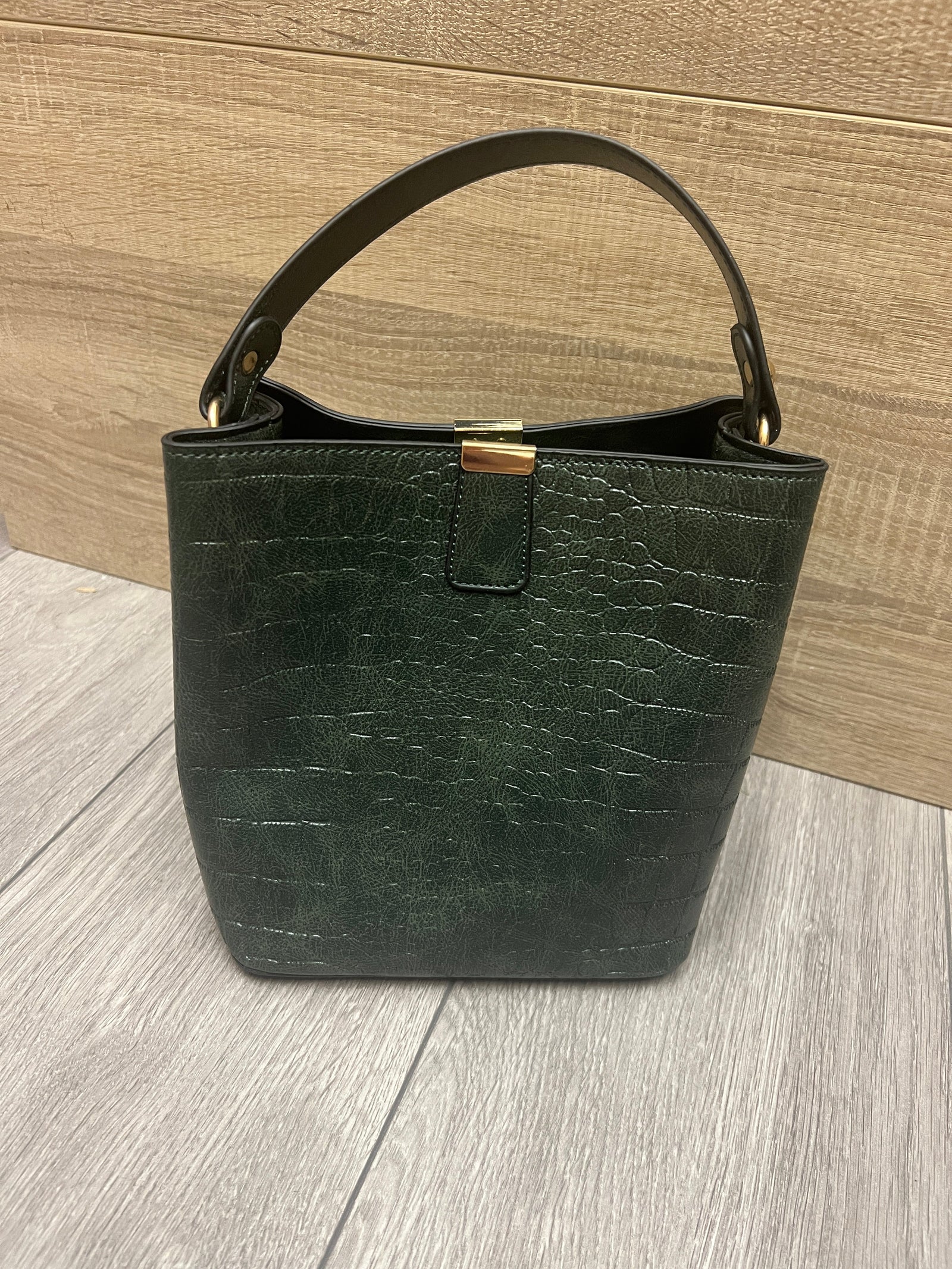 Green Luxury Croc Bucket Shoulder Handbag-Fascinators Direct
