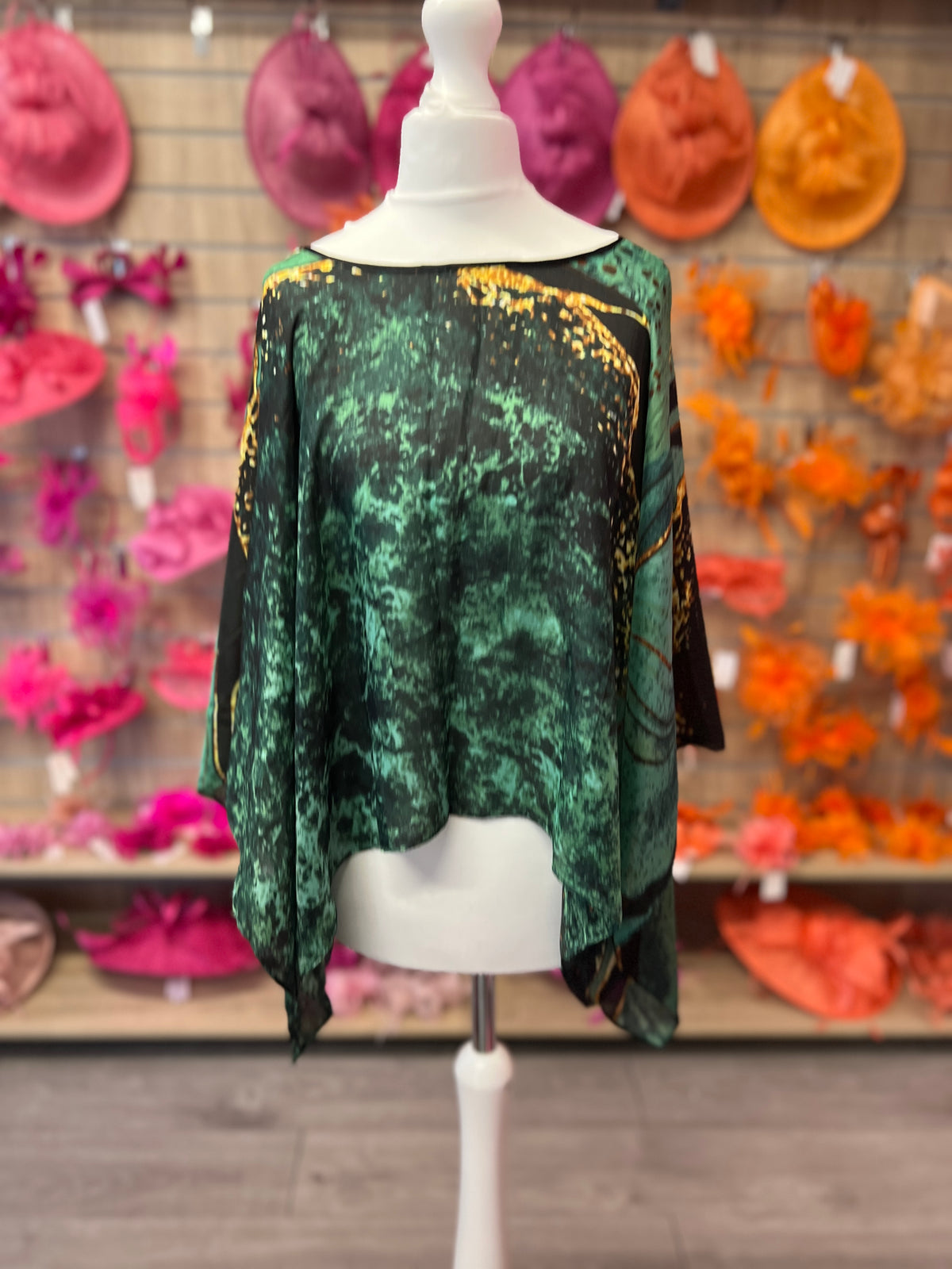 Green Marble Effect Silky Summer Poncho-Fascinators Direct