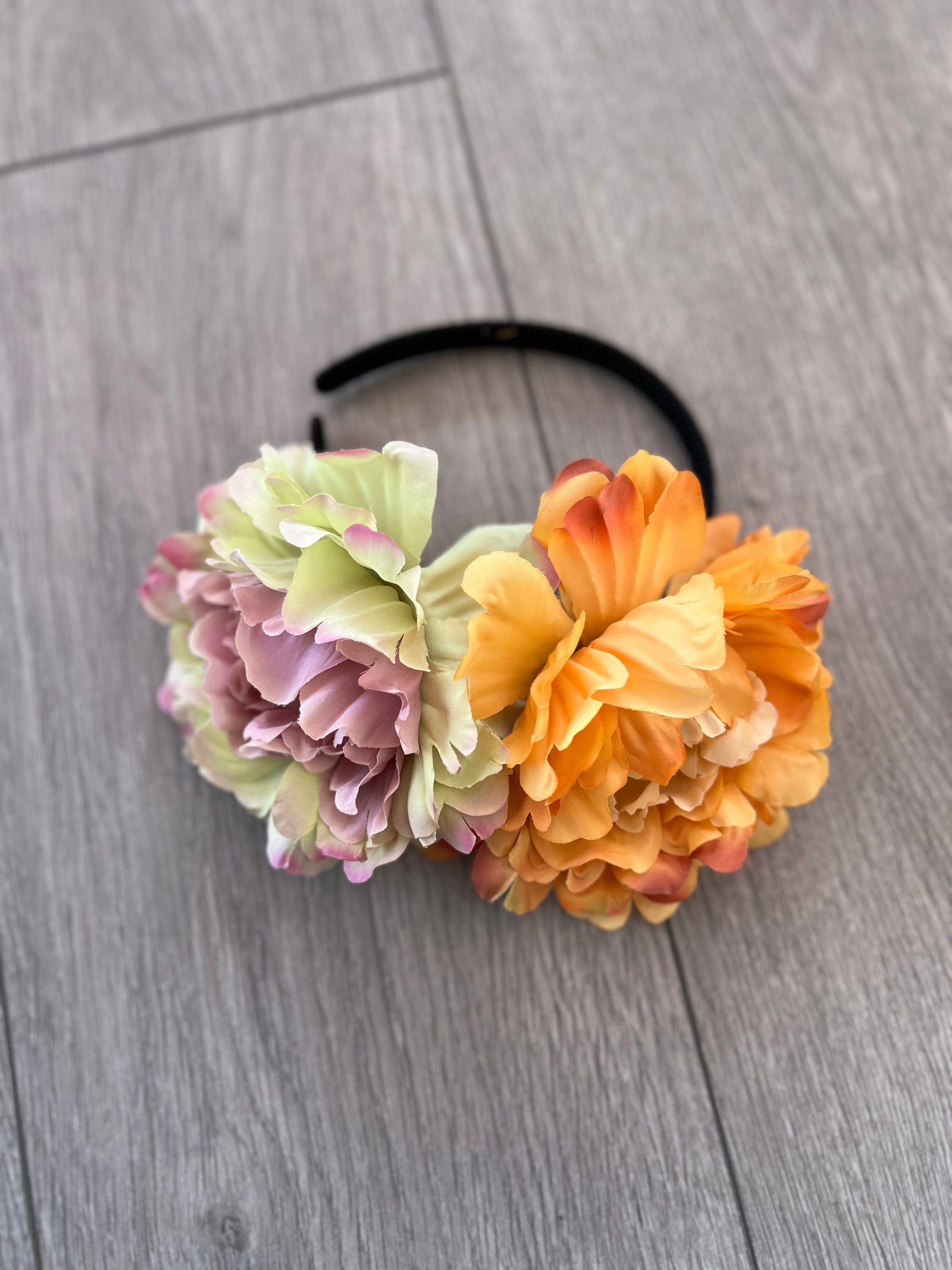Green & Orange Double Peony Flower Headband-Fascinators Direct