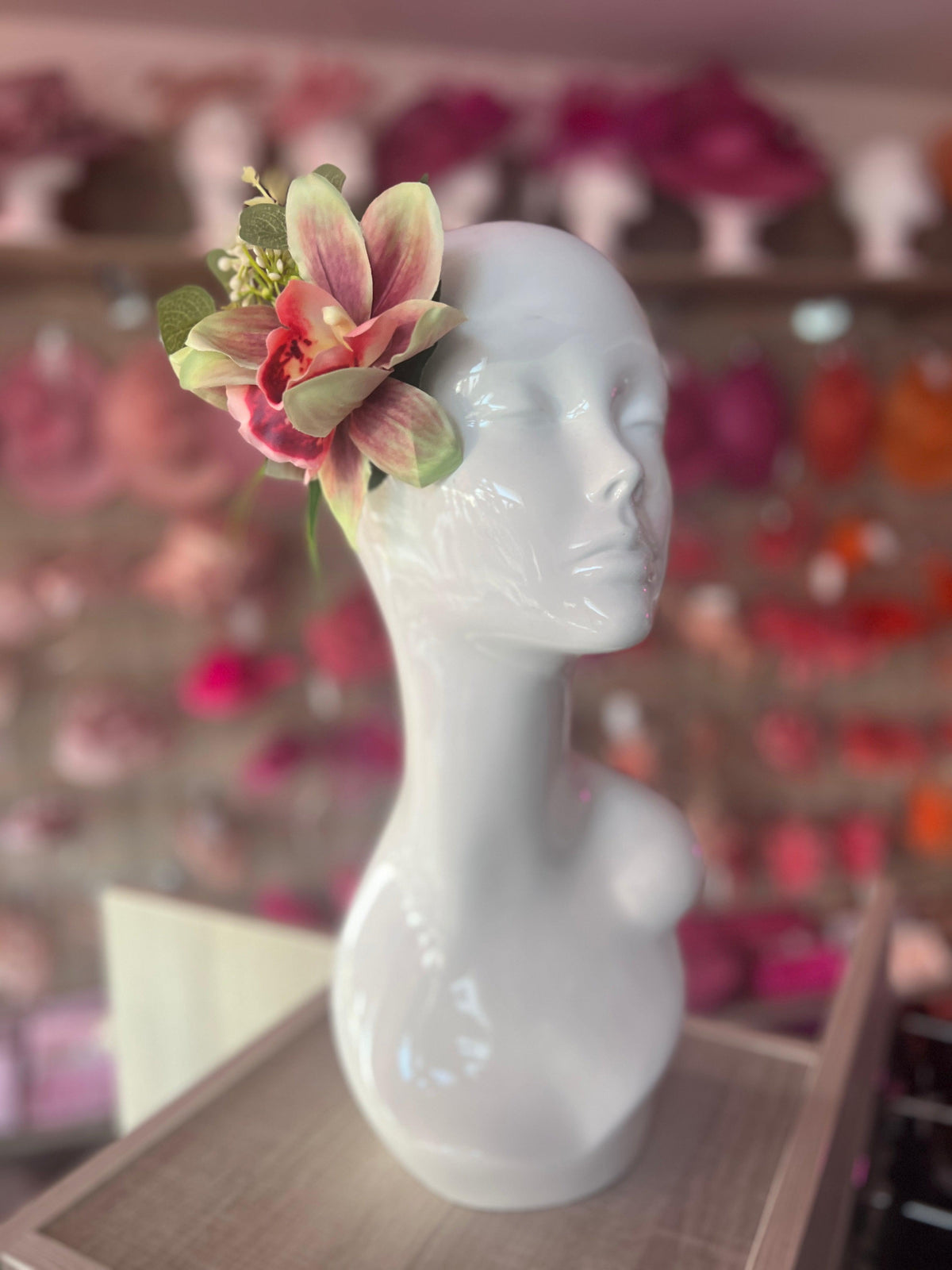 Green Orchid Flower Hair Clip With Foliage-Fascinators Direct