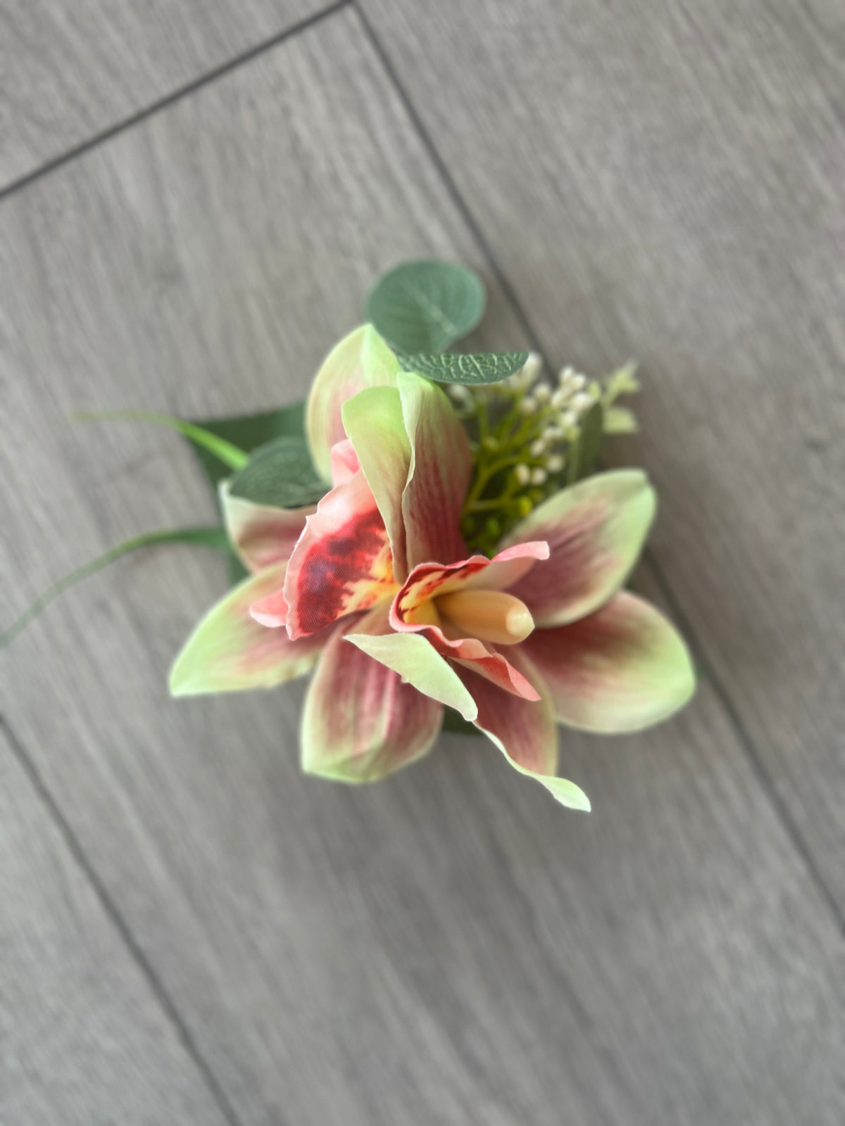 Green Orchid Flower Hair Clip With Foliage-Fascinators Direct