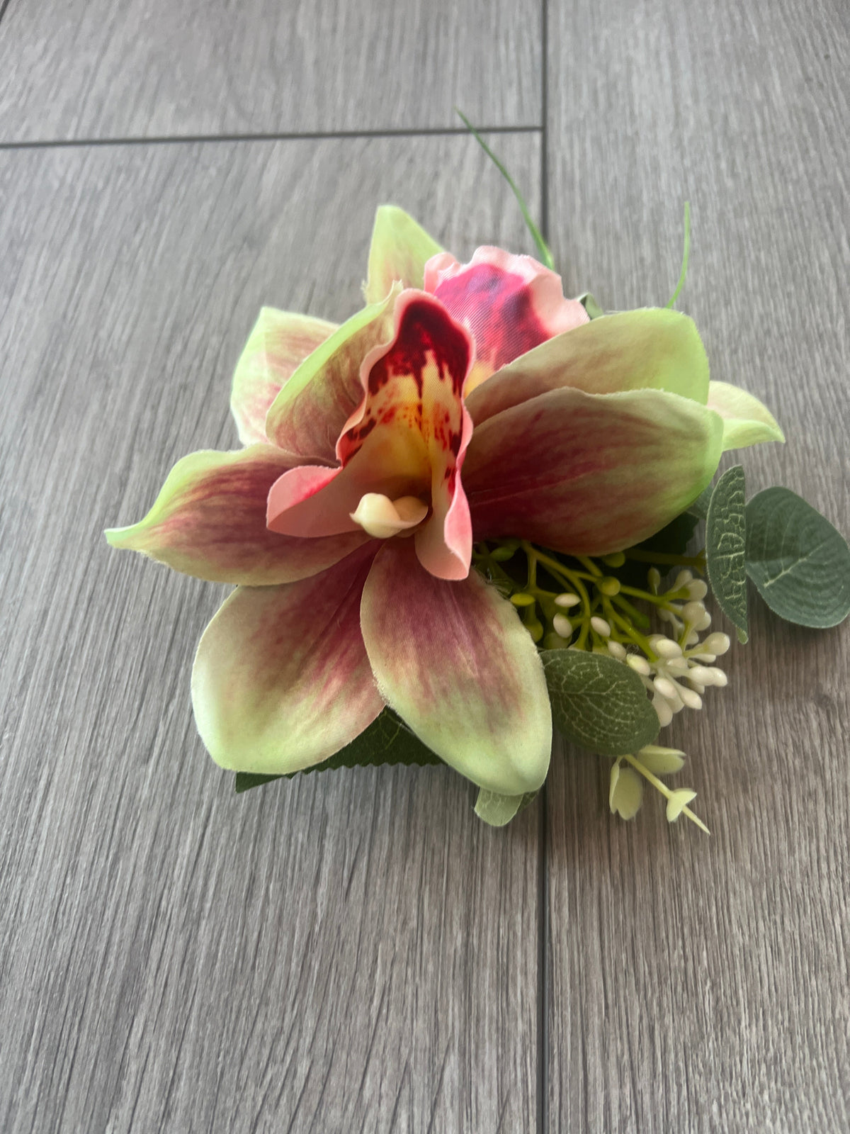 Green Orchid Flower Hair Clip With Foliage-Fascinators Direct