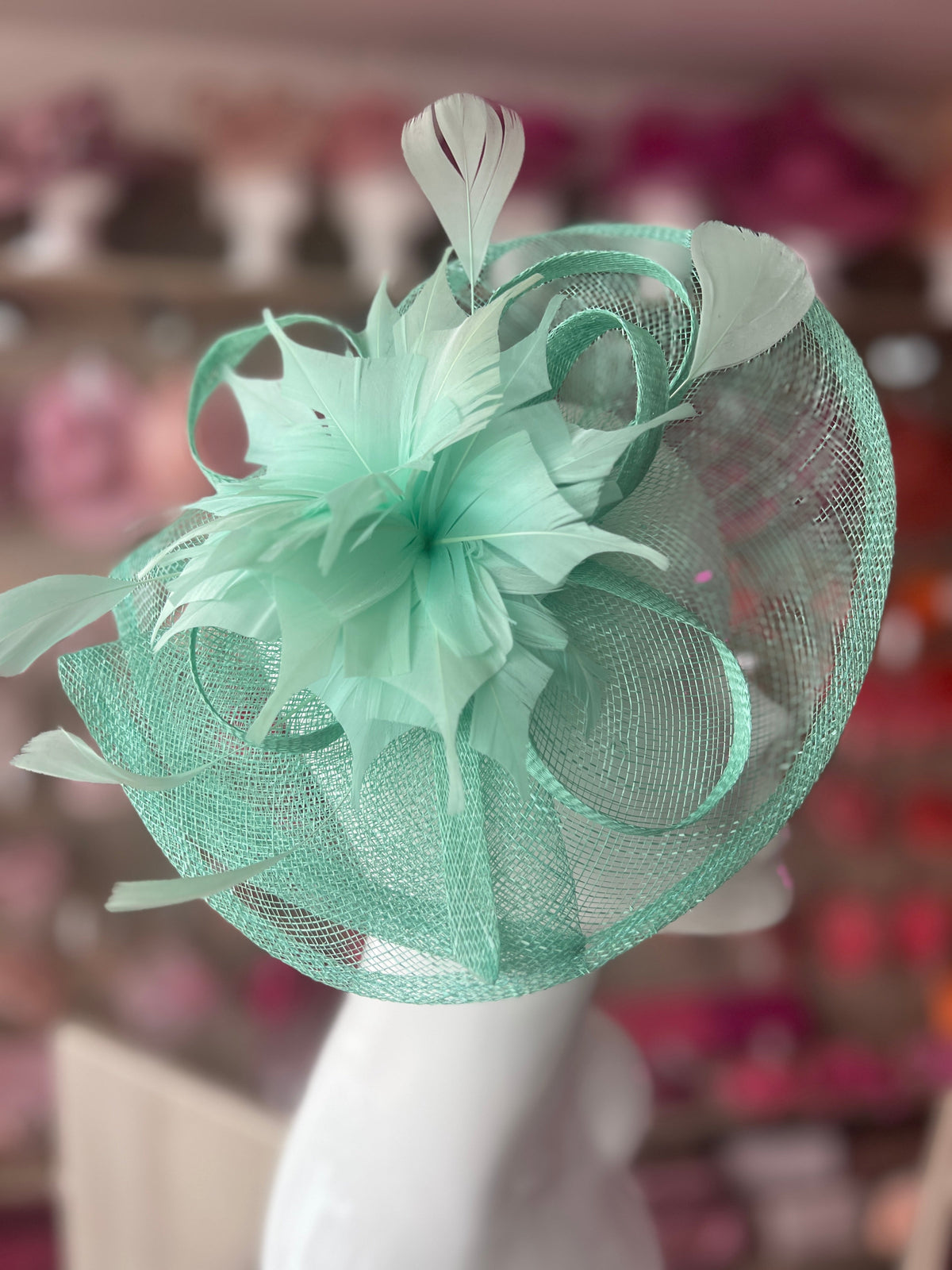 Green Oval Base Fascinator With Feather Flower-Fascinators Direct