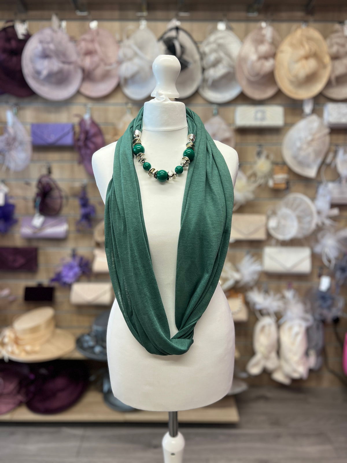 Green Scarf Necklace With Beads-Fascinators Direct