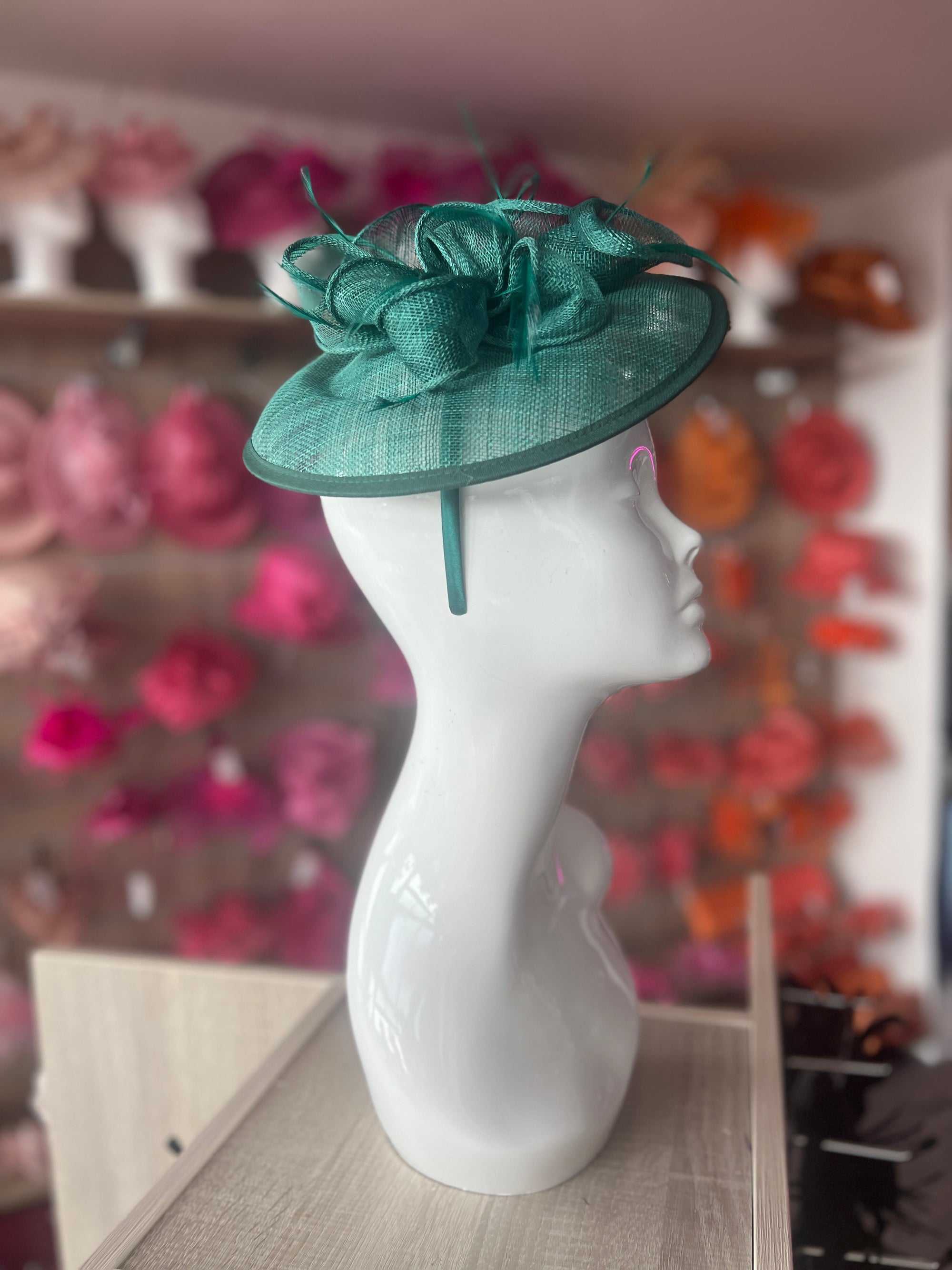 Green Sinamay Petunia Flower Fascinator With A Saucer Base-Fascinators Direct