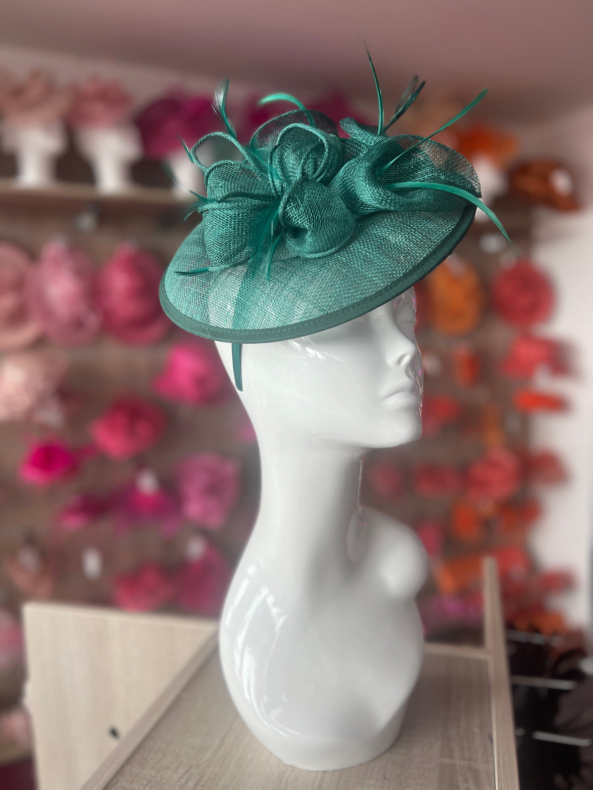 Green Sinamay Petunia Flower Fascinator With A Saucer Base-Fascinators Direct