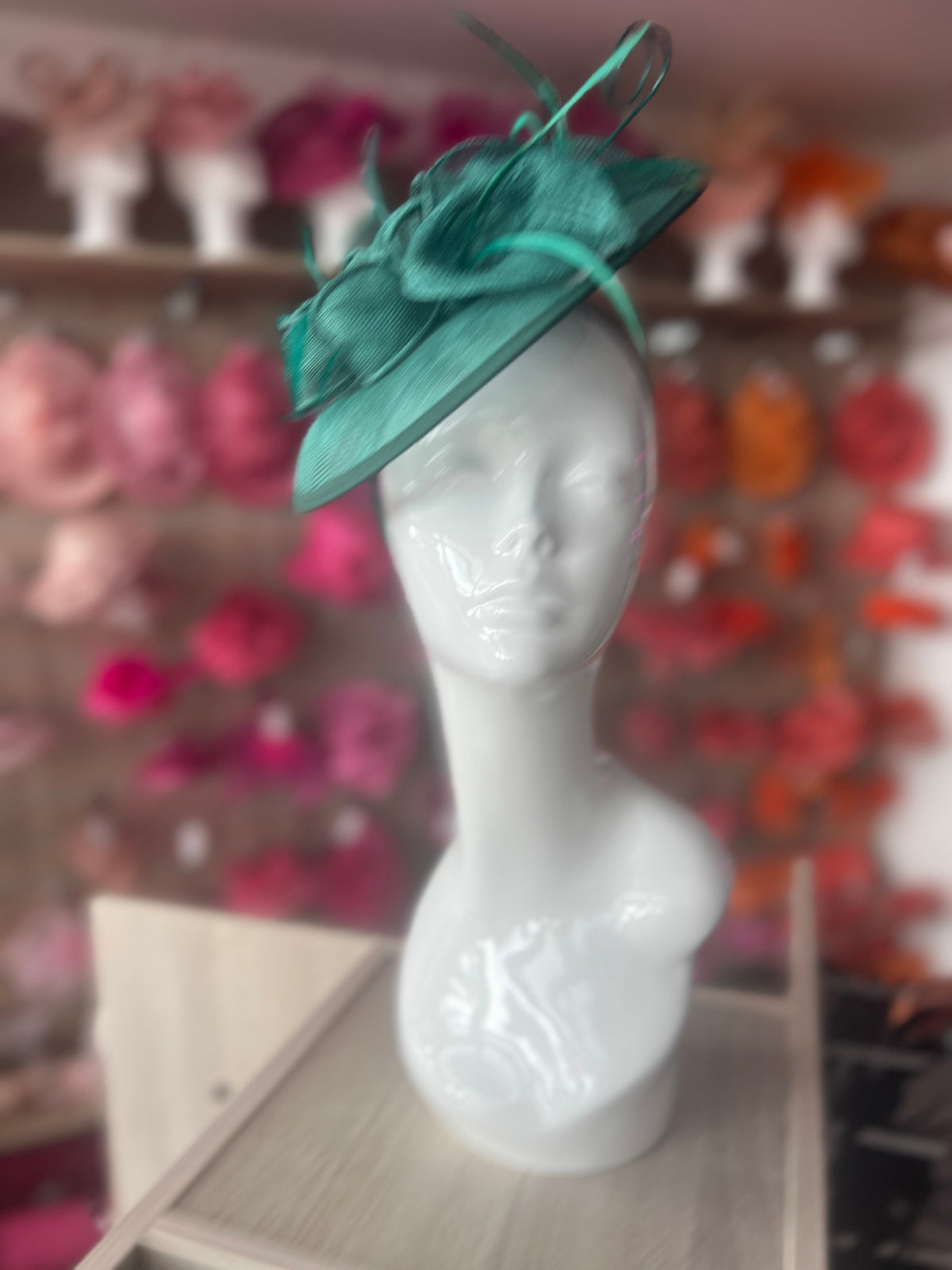 Green Sinamay Petunia Flower Fascinator With A Saucer Base-Fascinators Direct