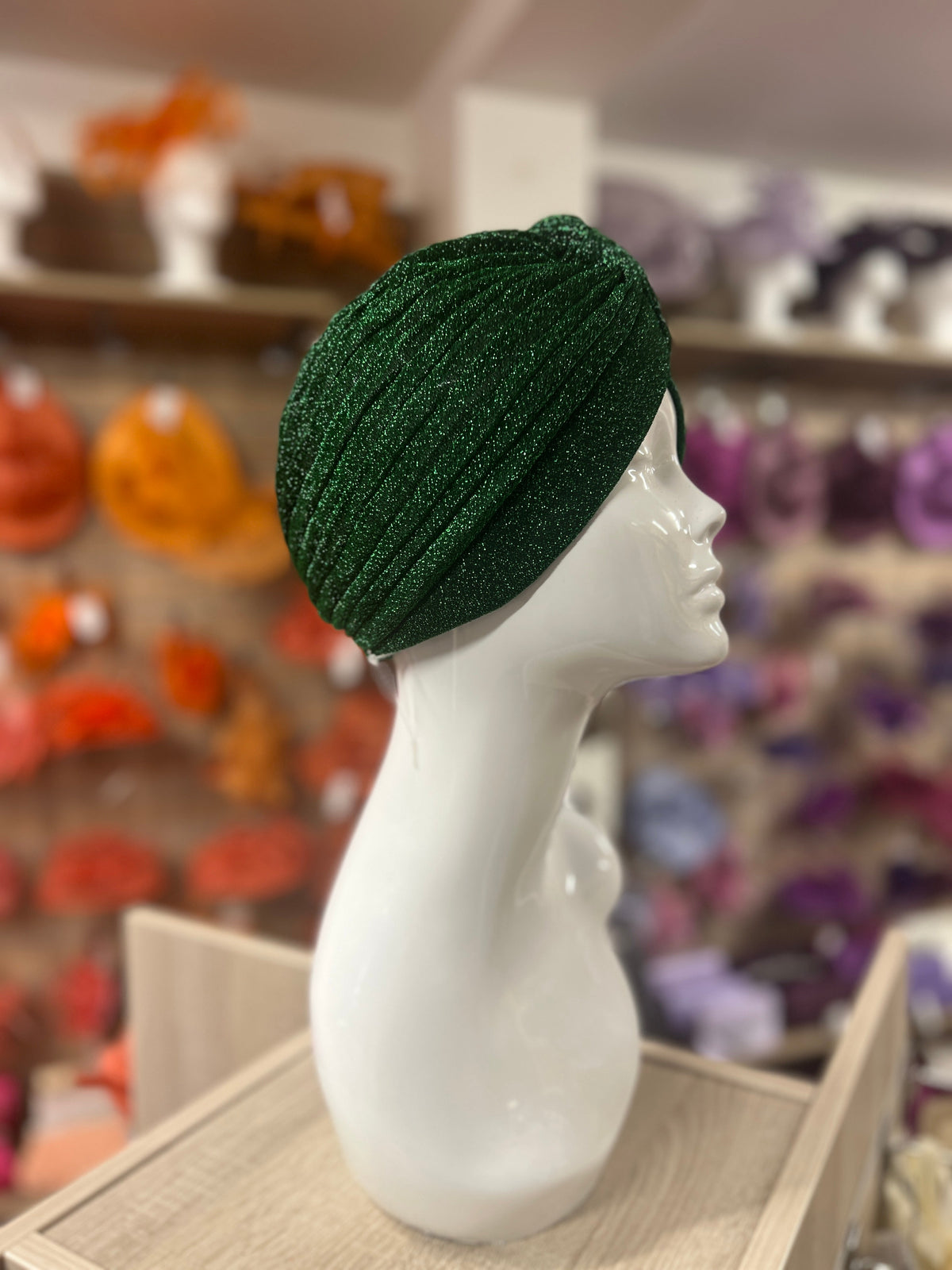 Green Turban Hat With diamante and Pearl Embellishment-Fascinators Direct