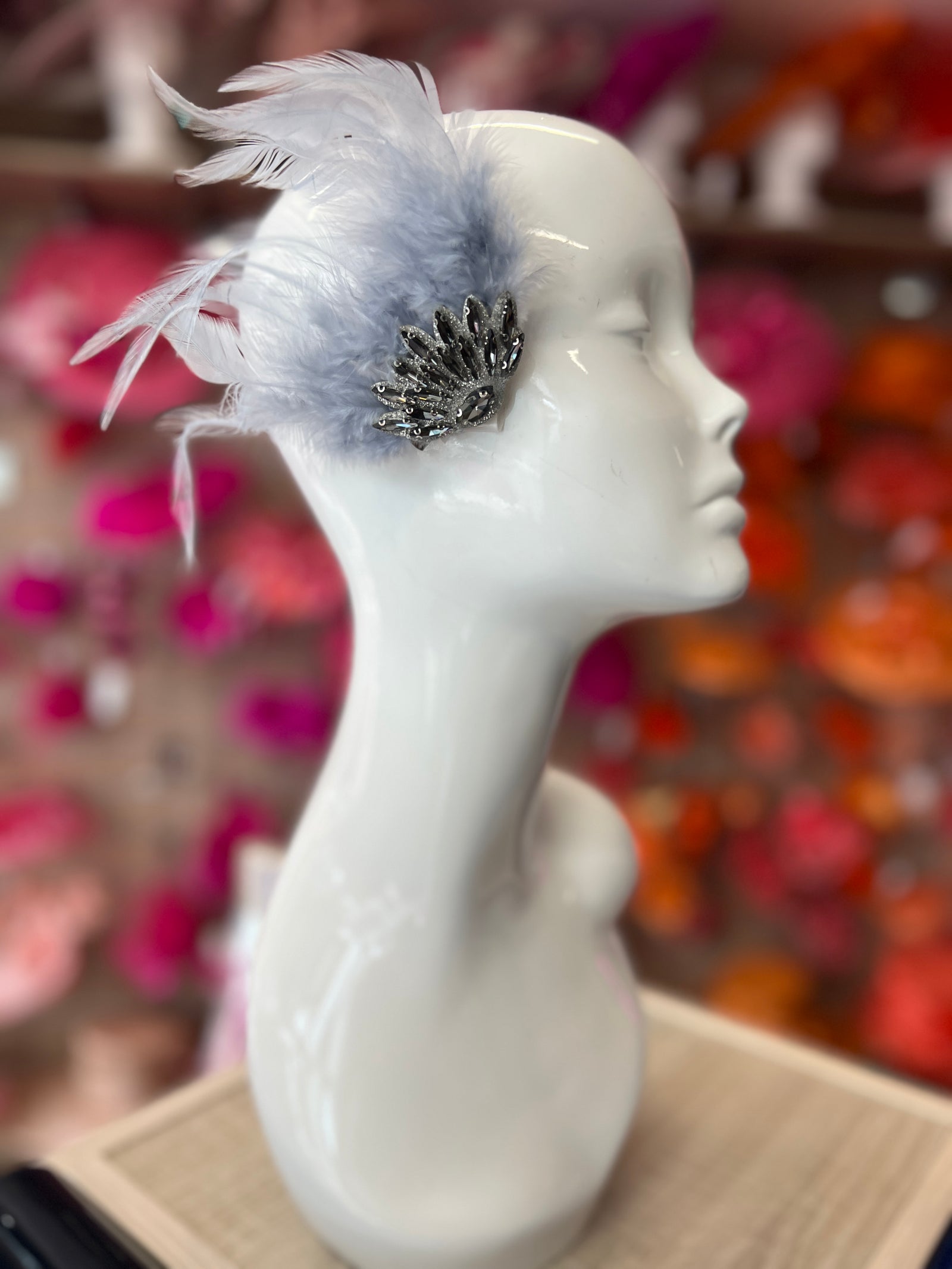 Grey Art Deco Style Feather Flapper Hair Clip-Fascinators Direct
