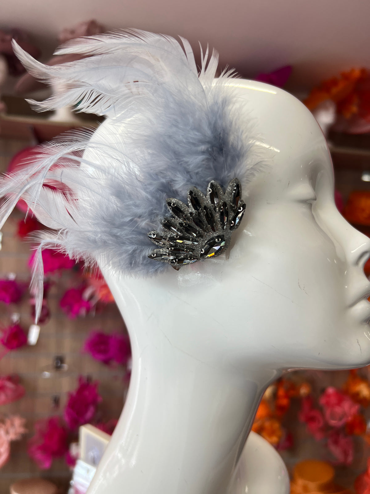 Grey Art Deco Style Feather Flapper Hair Clip-Fascinators Direct