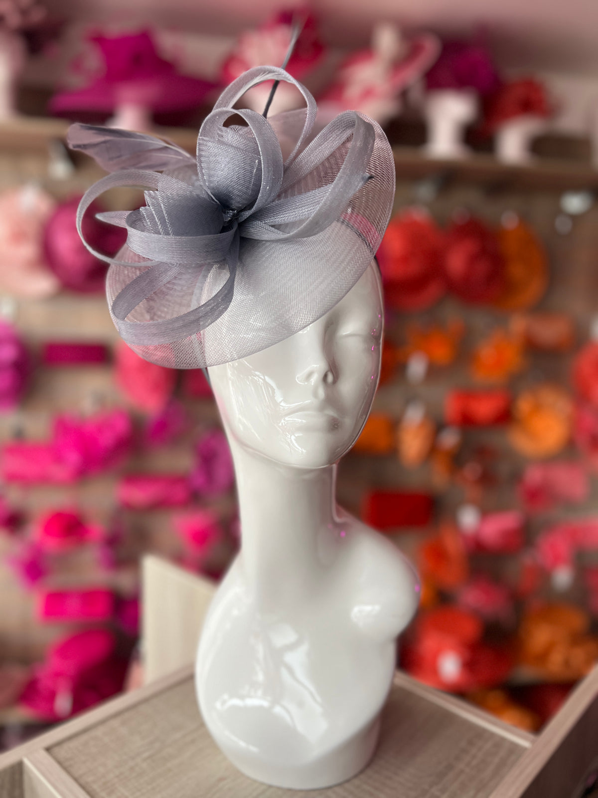 Grey Crinoline Saucer Fascinator With Loops &amp; Feathers-Fascinators Direct