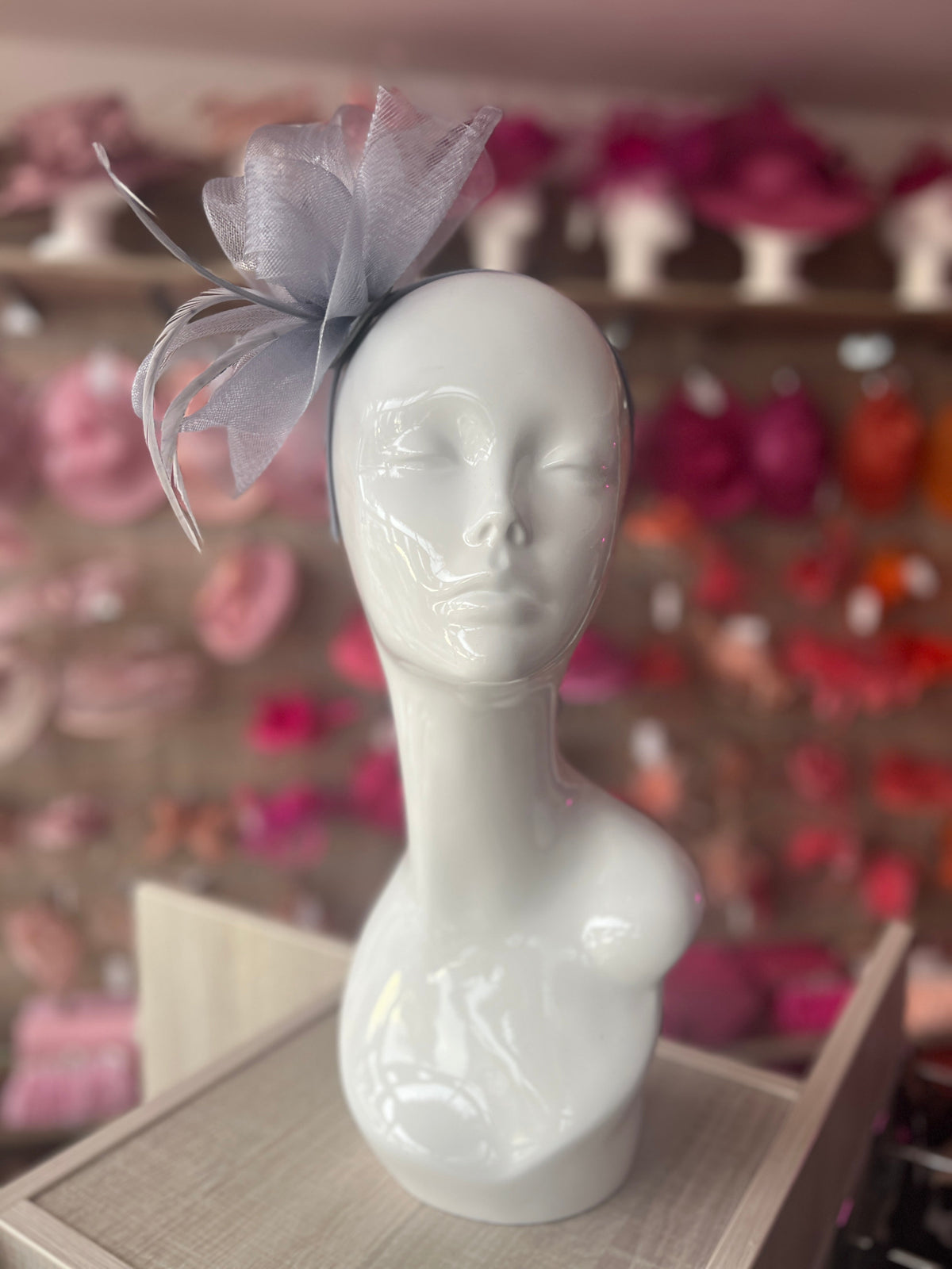 Grey Diamante Fascinator With Ruched Crinoline &amp; Feathers-Fascinators Direct