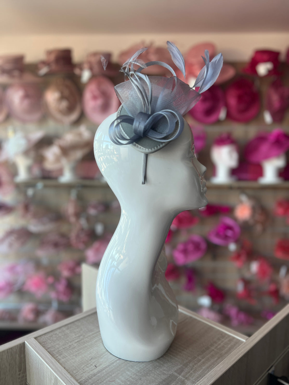 Grey Fascinator Headband with Looped Crin &amp; Feathers-Fascinators Direct