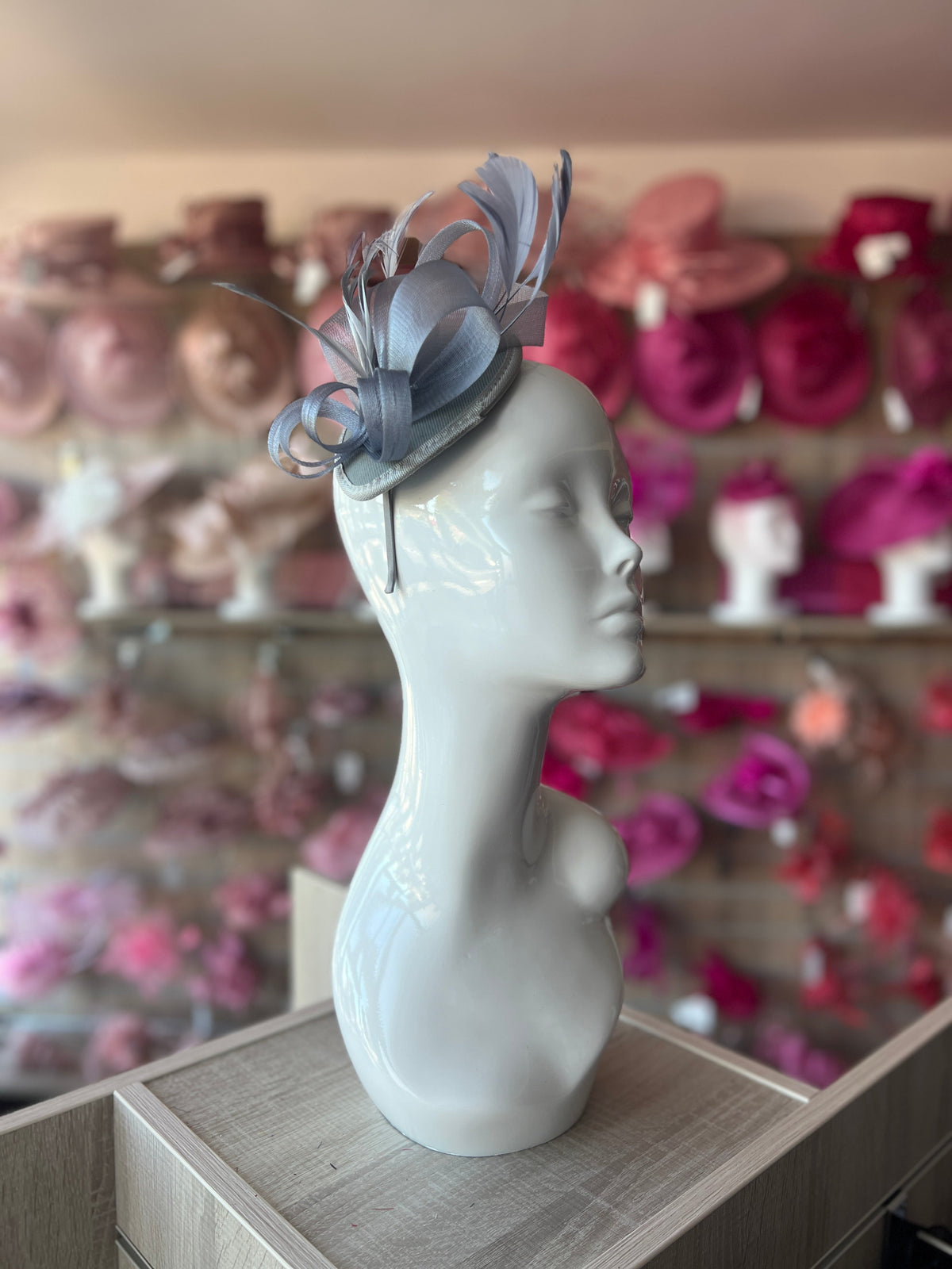 Grey Fascinator Headband with Looped Crin &amp; Feathers-Fascinators Direct
