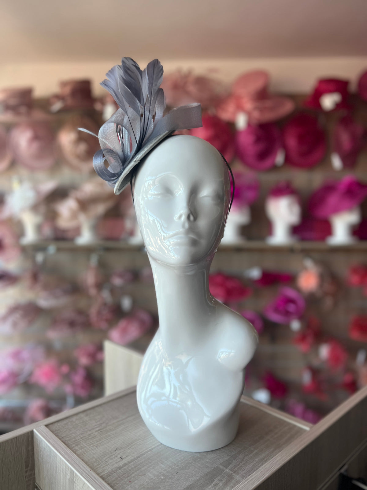 Grey Fascinator Headband with Looped Crin &amp; Feathers-Fascinators Direct