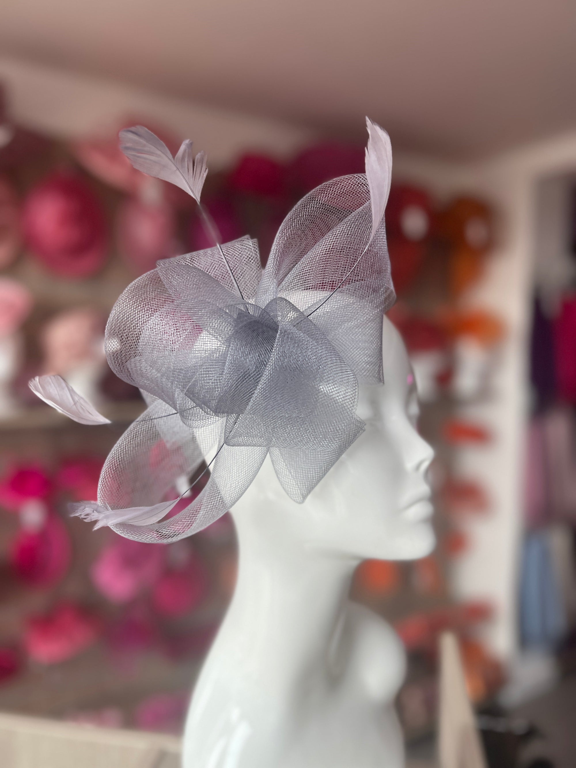 Grey Large Loop Fascinator With Feathers-Fascinators Direct