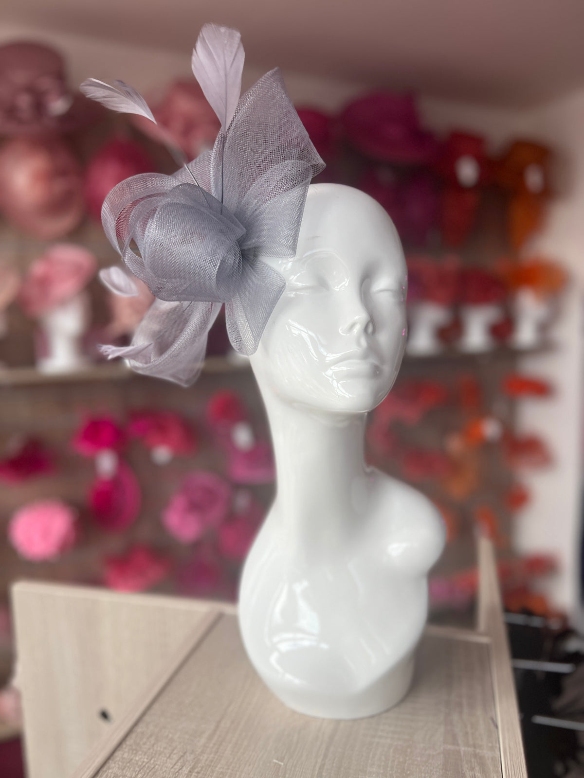 Grey Large Loop Fascinator With Feathers-Fascinators Direct