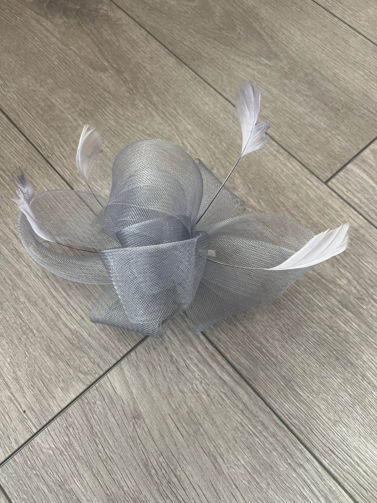 Grey Large Loop Fascinator With Feathers-Fascinators Direct