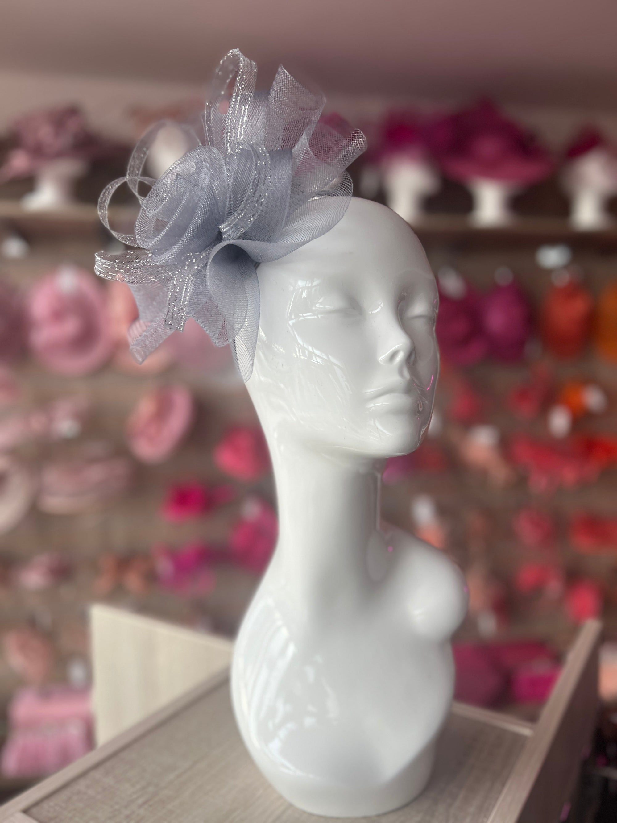 Grey Metallic Flower Headband Fascinator-Fascinators Direct